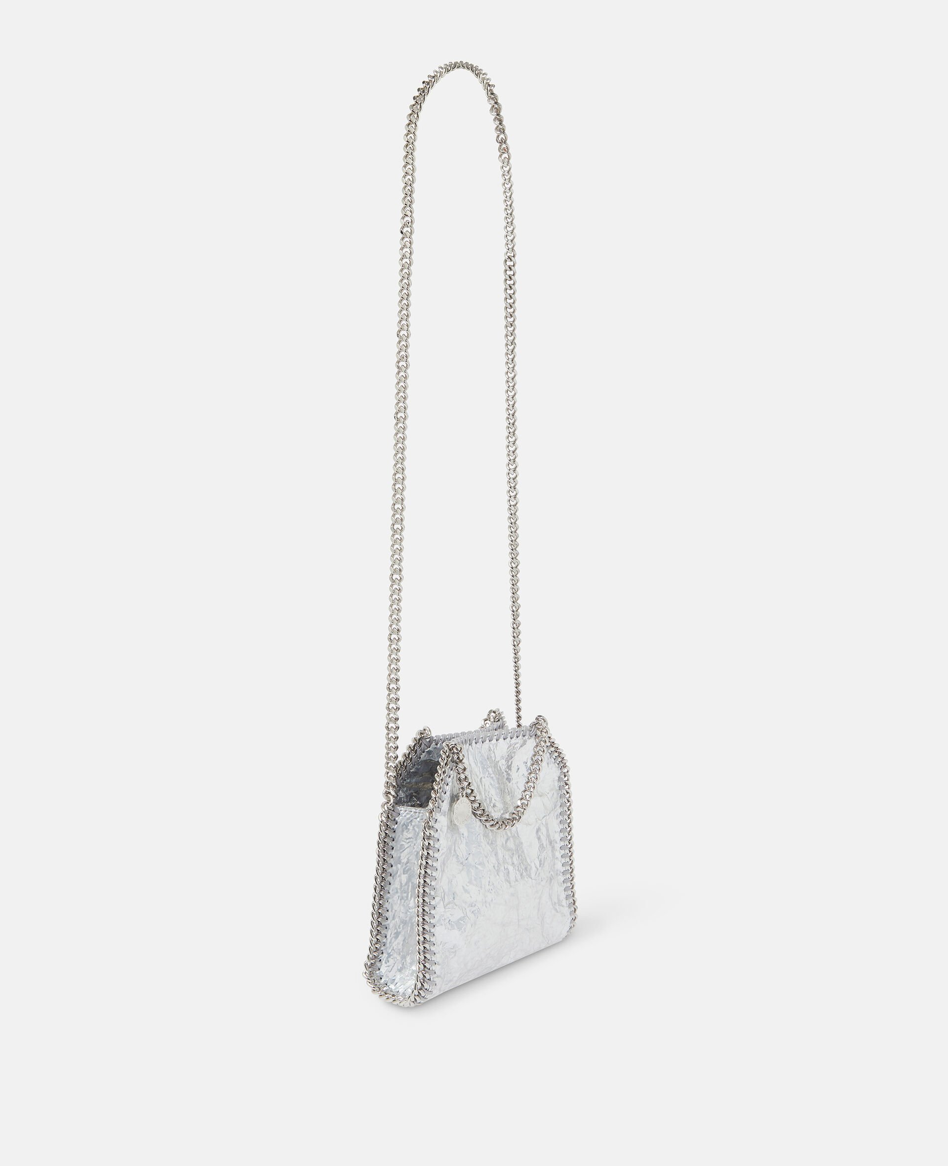 Cracked Metallic Falabella Tiny Tote Bag-Silver-large image number 3