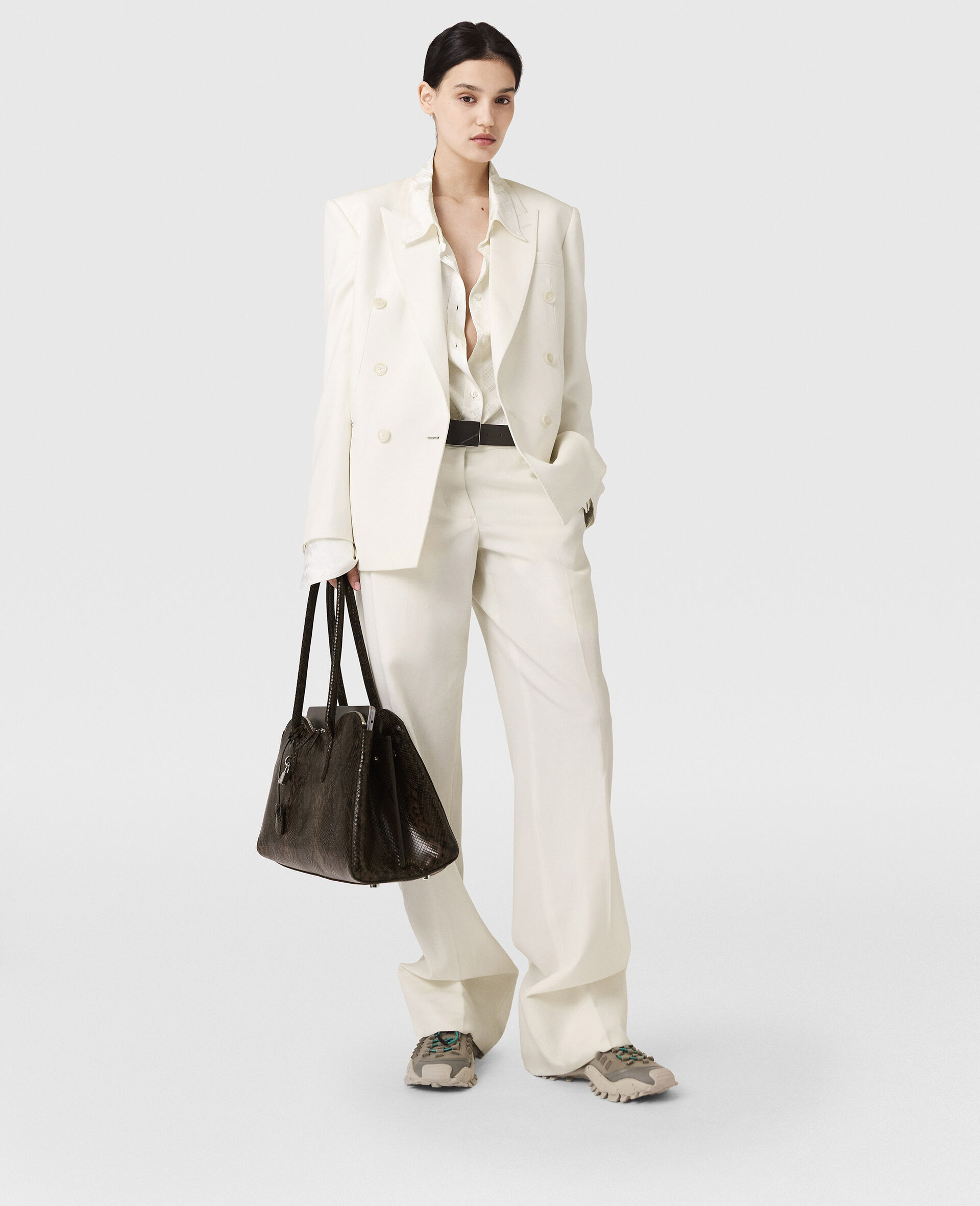 Pleated Straight-Leg Trousers-White-model