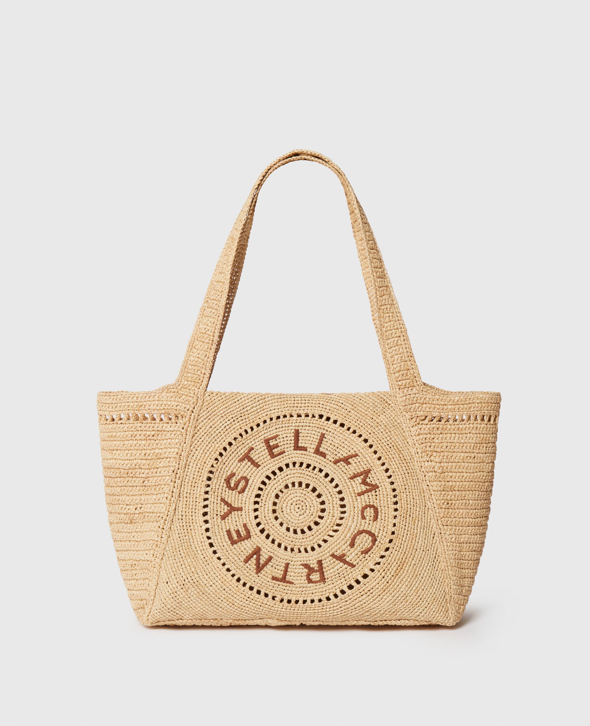 Mittelgroße Tote Bag mit Logo aus Bast-Beige-medium