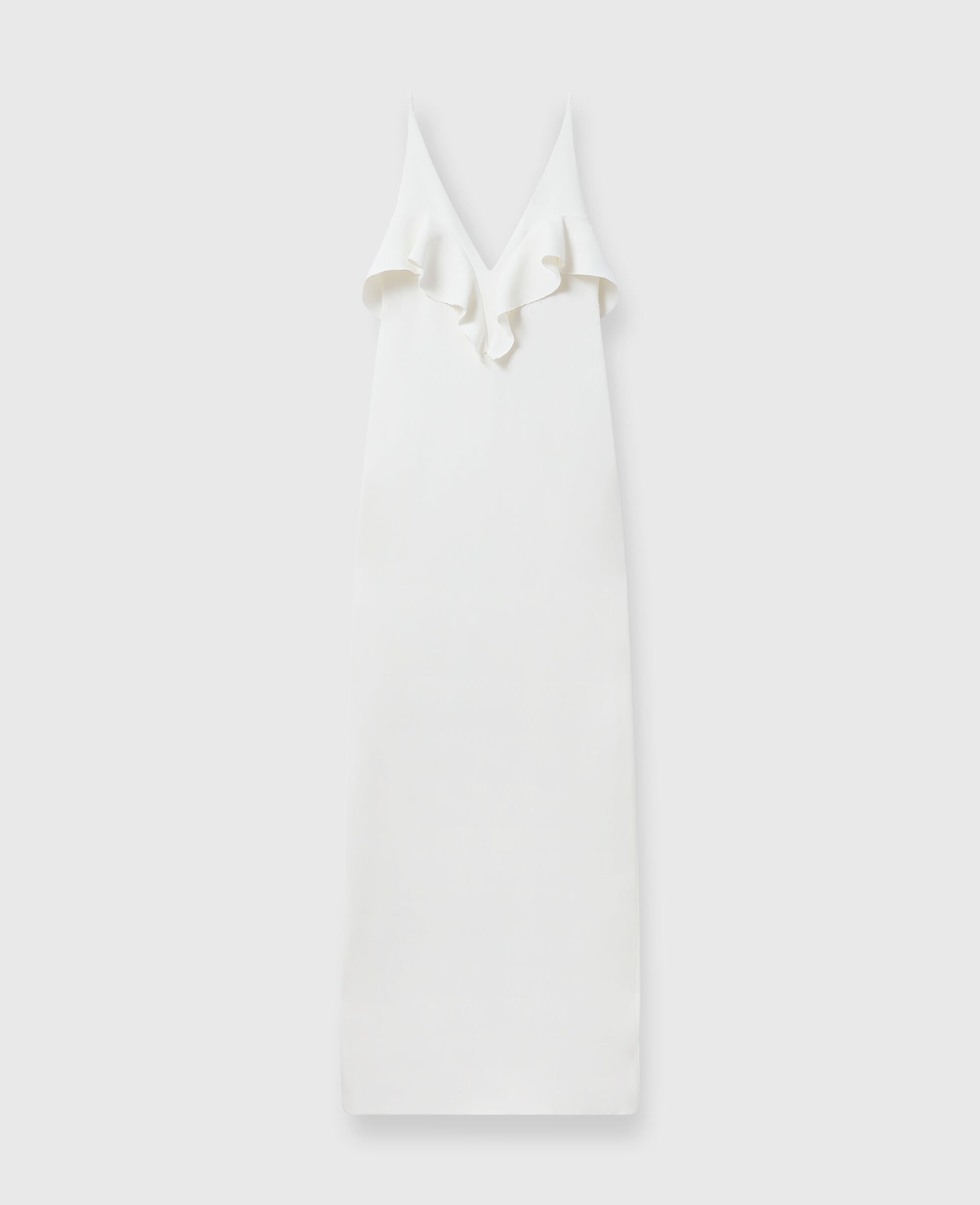 Rüschenbesetztes Kleid mit V-Ausschnitt-Weiß-medium