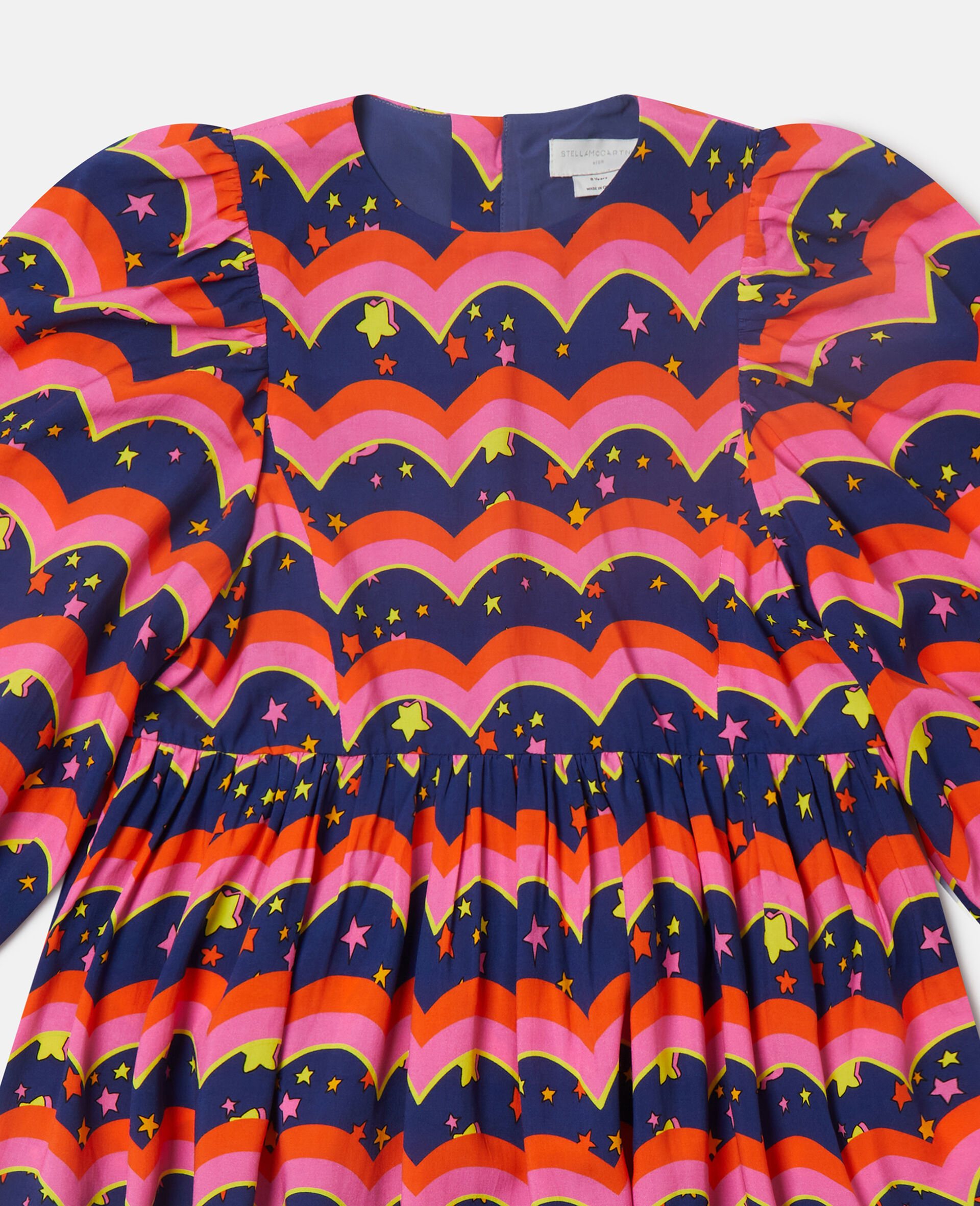 Wavy Print Long-Sleeve Dress-Blue-large image number 1