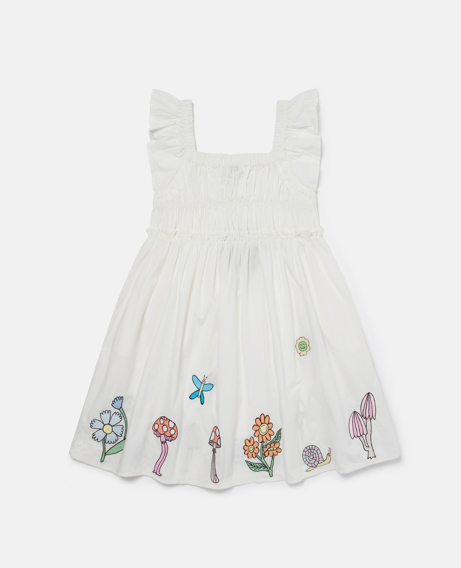 Woodland Friends Pleated Cap-Sleeve Dress-White-large image number 2