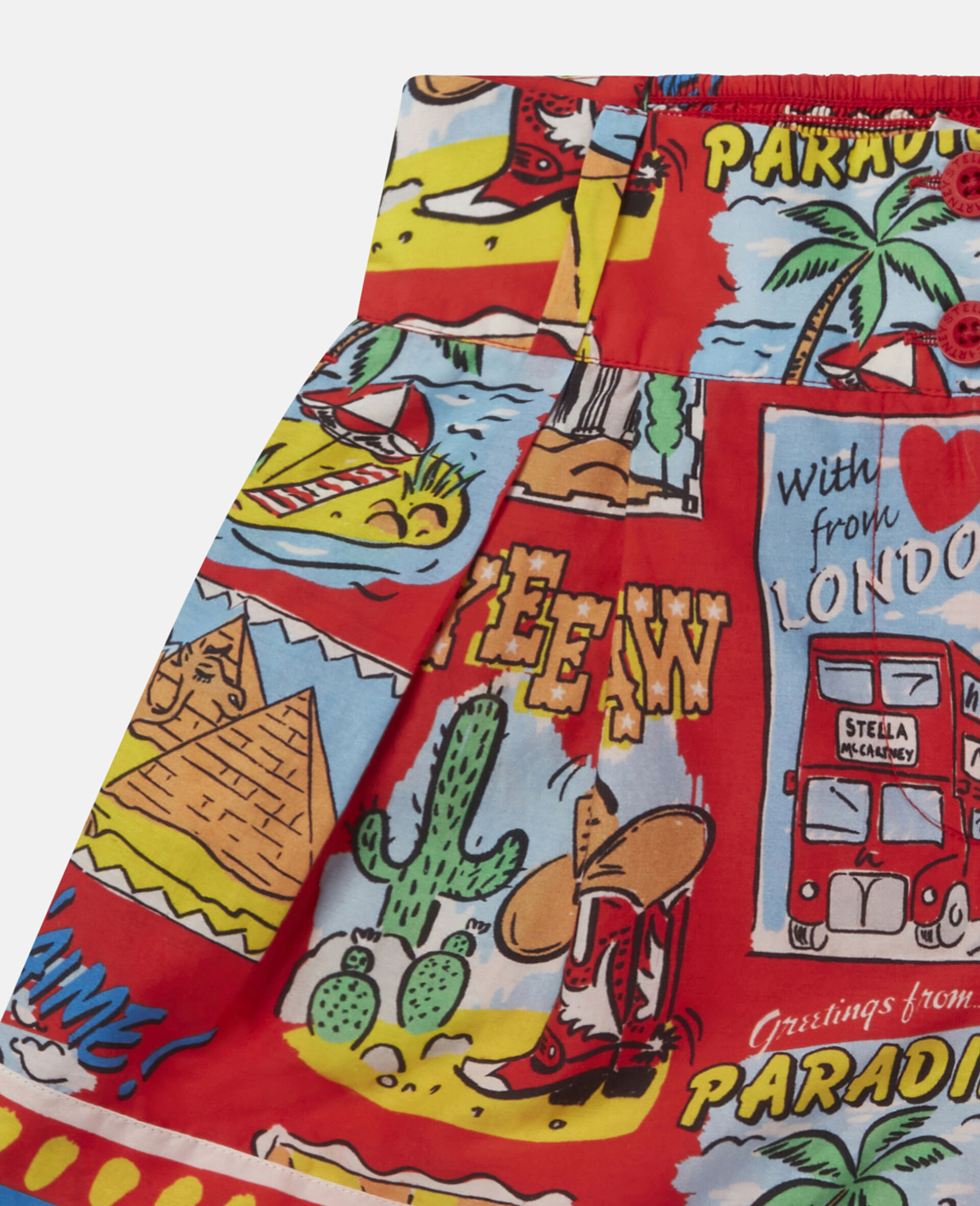 Souvenir Print Cotton Voile Shorts -Red-large Souvenir Print Cotton Voile Shorts -Red-large image number 1