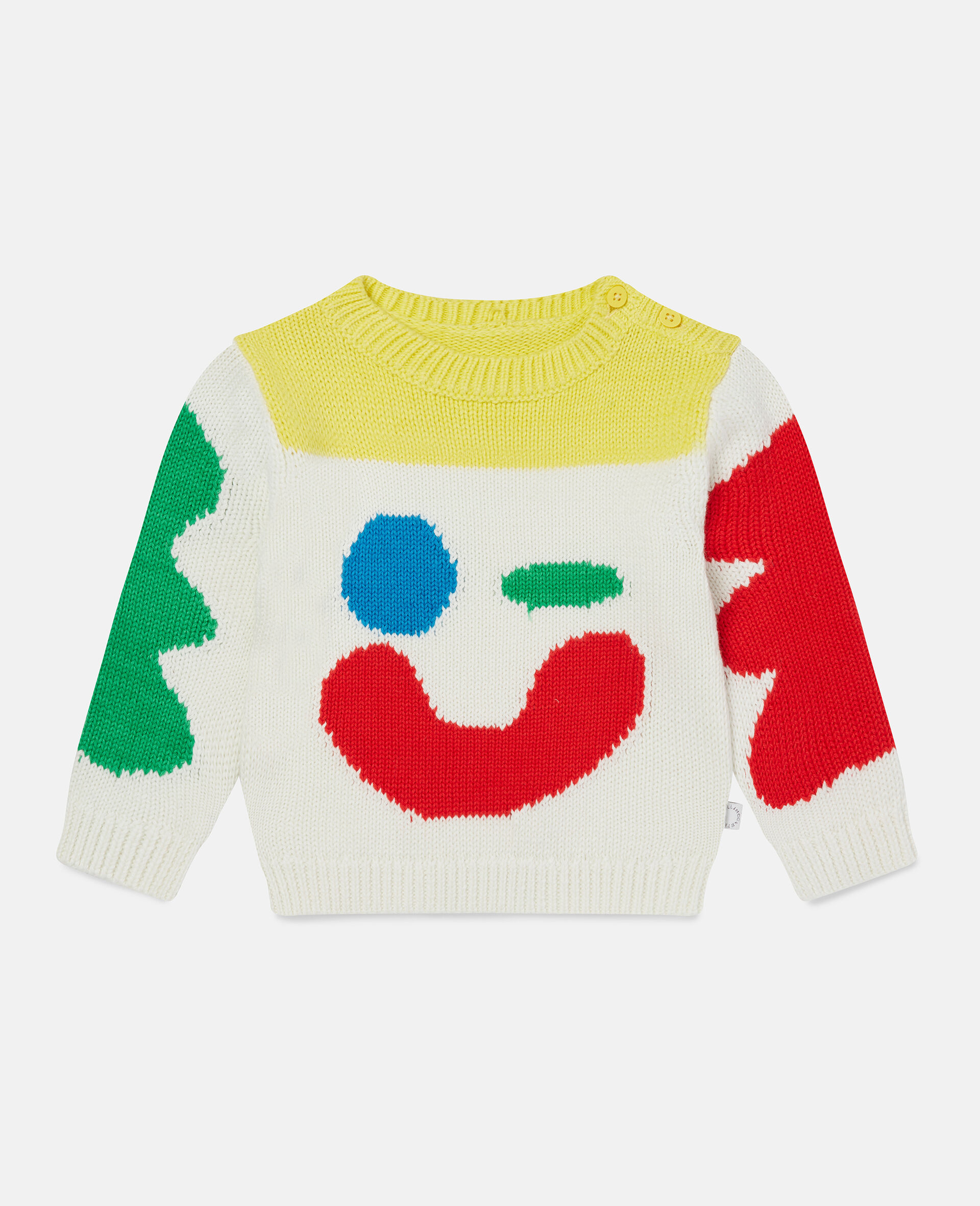 Smiley Face Knit Intarsia Jumper-White-large