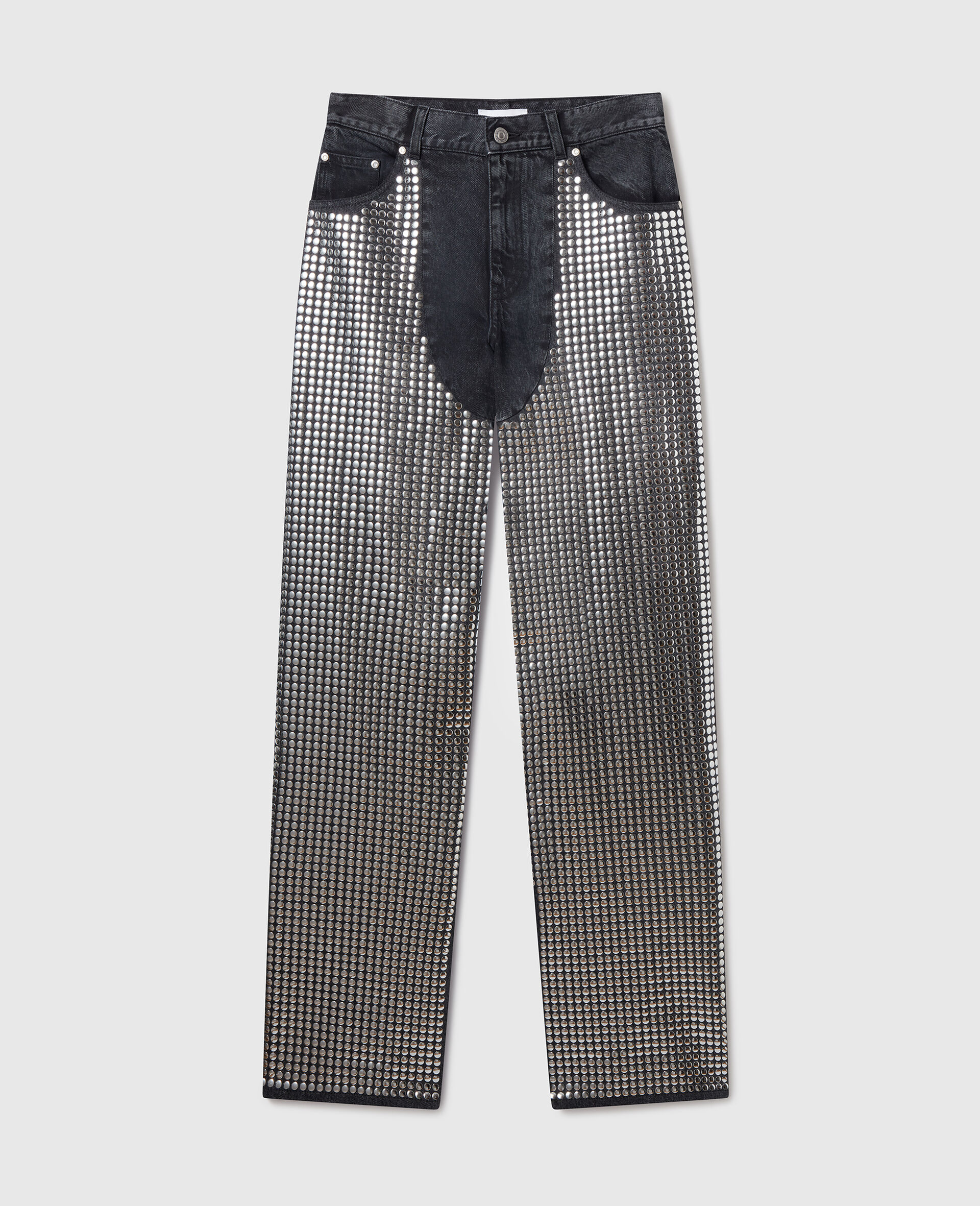 Oversized Mirror-Embellished Denim Chap Jeans-Grey-large image number 0