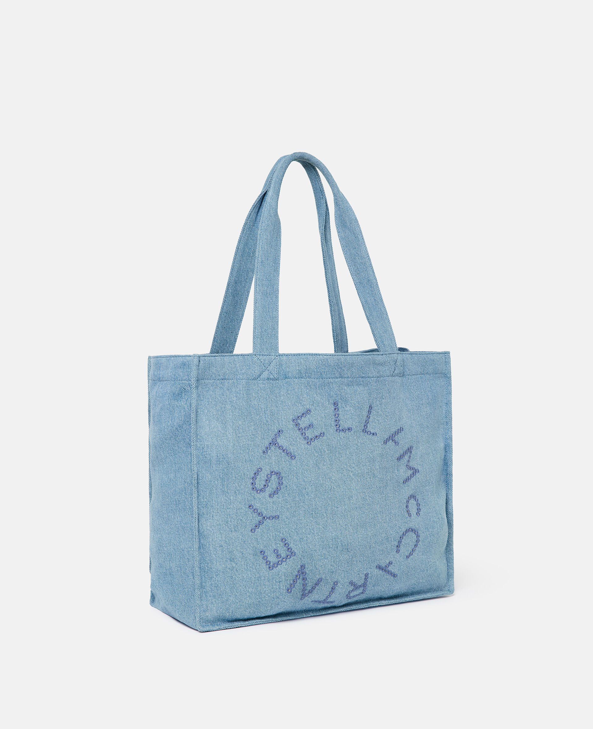 Embroidered Denim Tote Bag-Blue-large image number 1