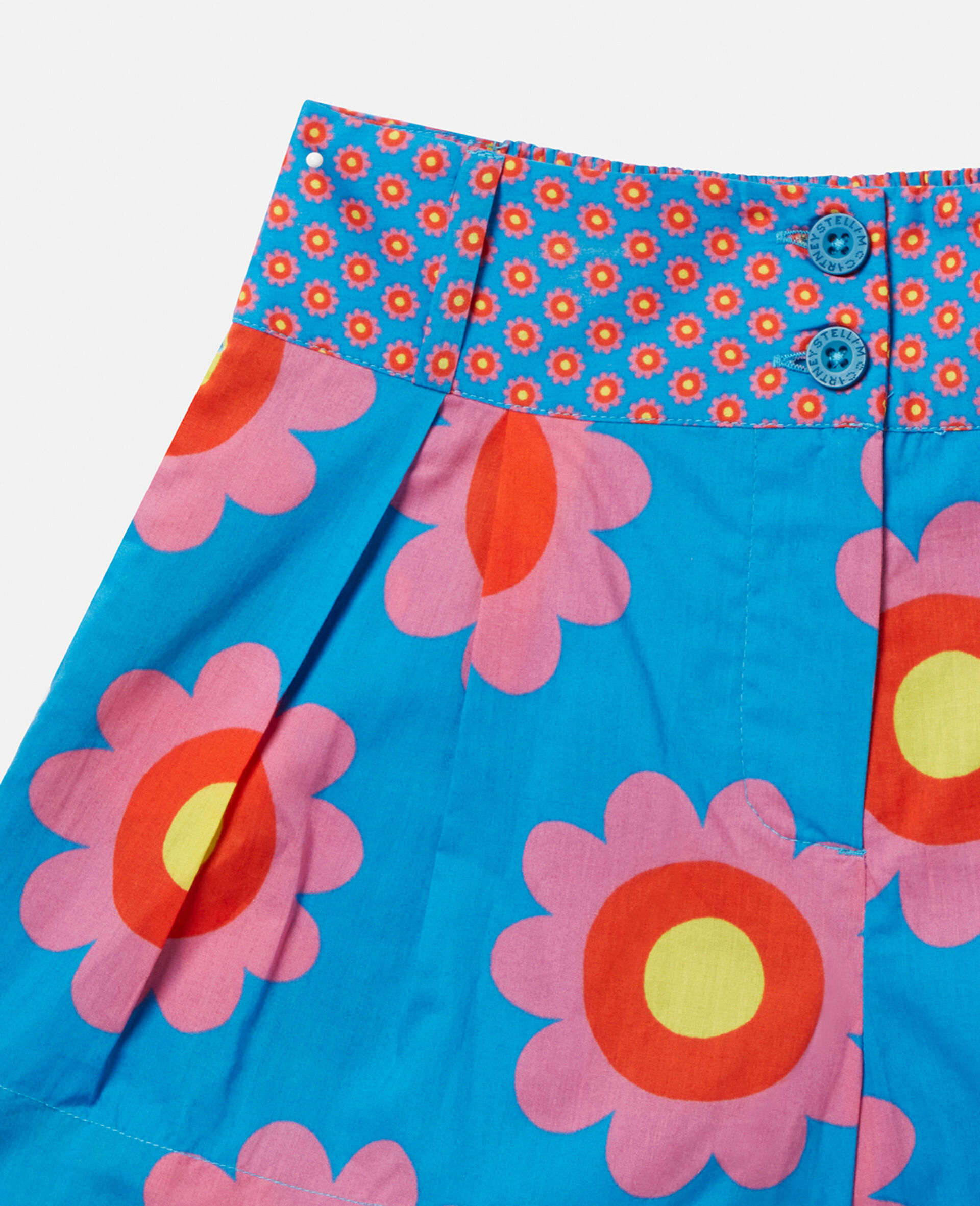 Graphic Flower Print Shorts-Blue-large image number 1