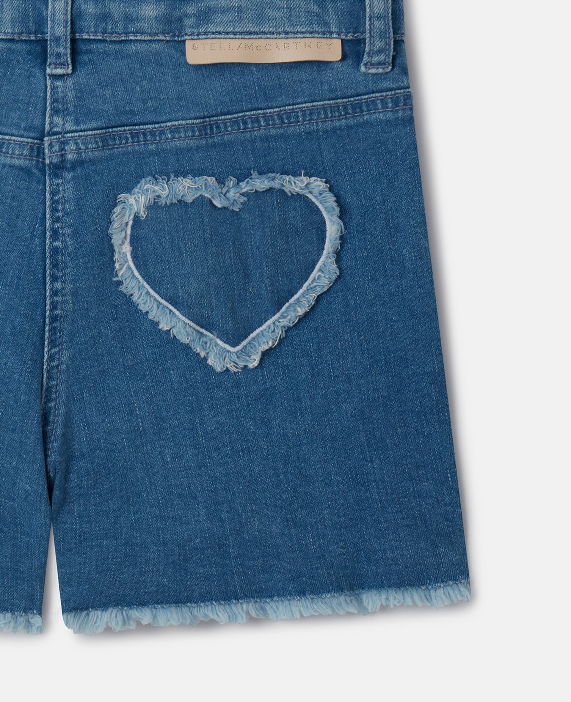 Fringed-Heart Patch Stretch-Denim Shorts-Blue-large image number 1