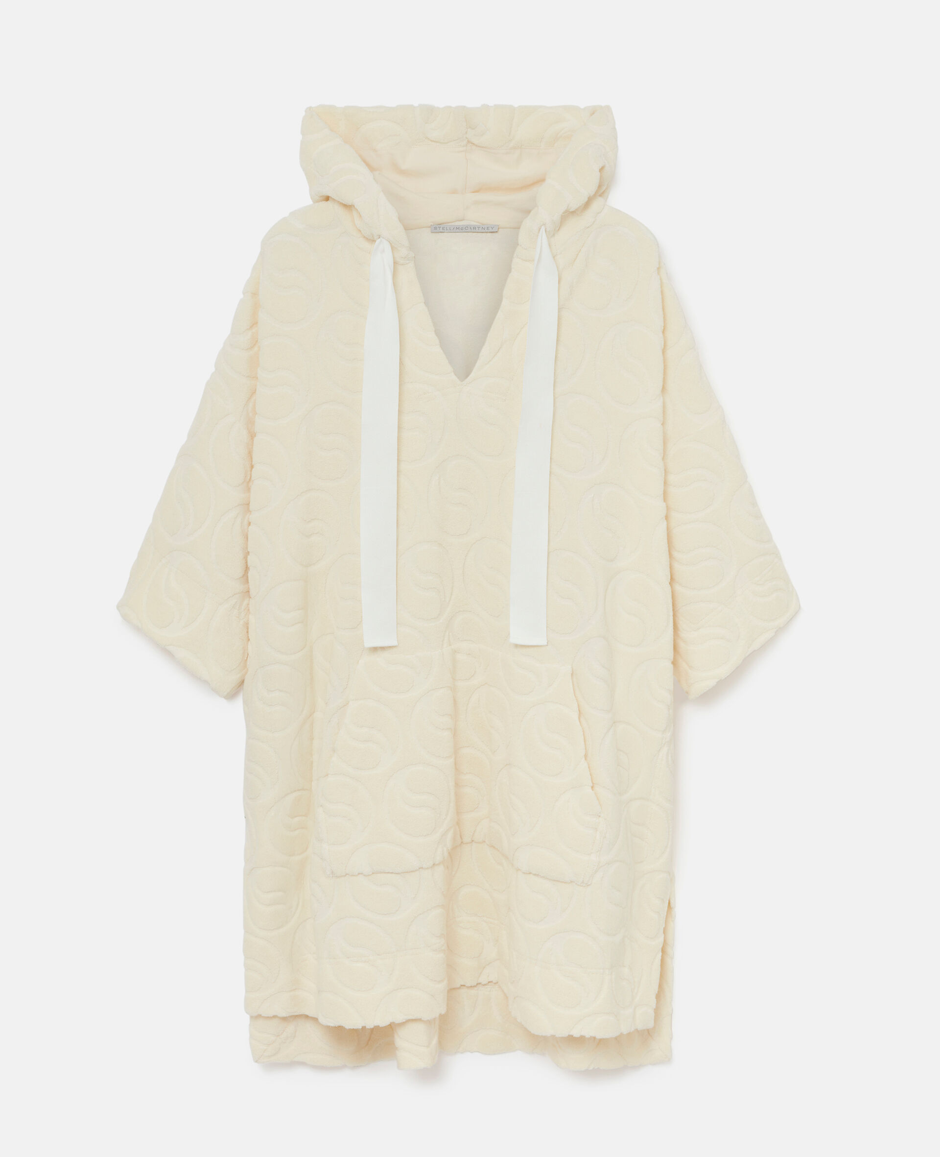 Toweling Hooded Mini Dress-Beige-model