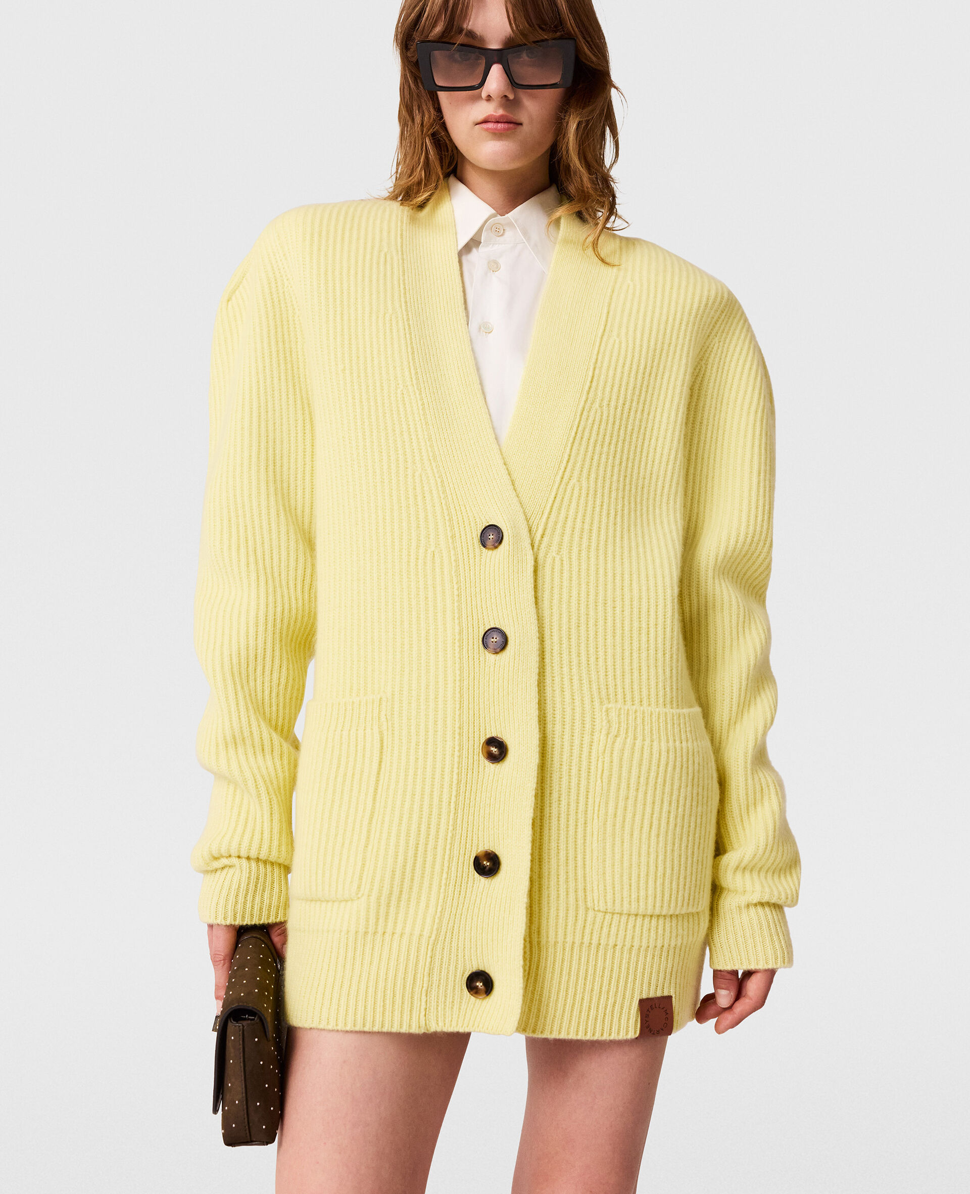 Chunky Knit V-Neck Cardigan -Yellow-medium