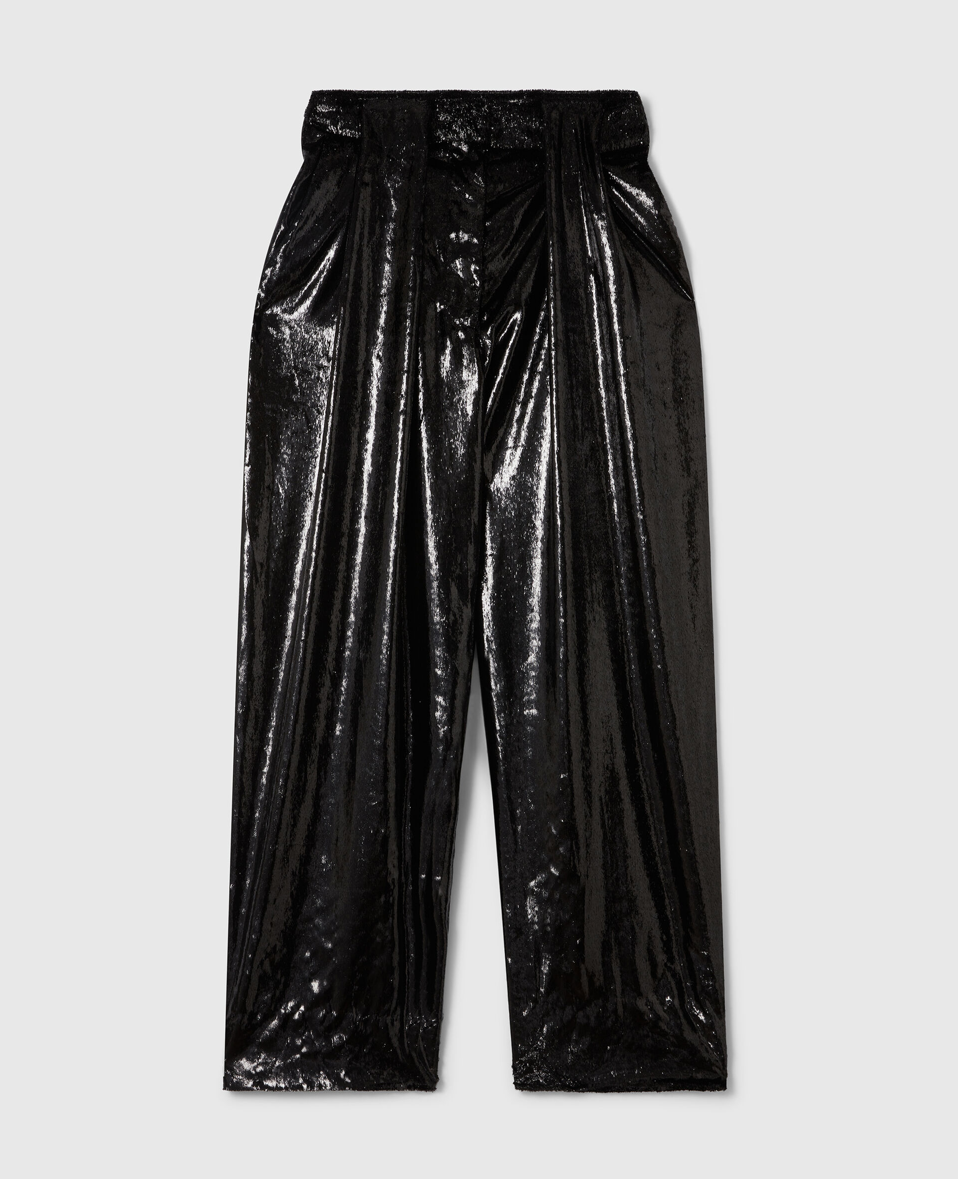 Slouchy Panelled Velvet Trousers-Black-large image number 0