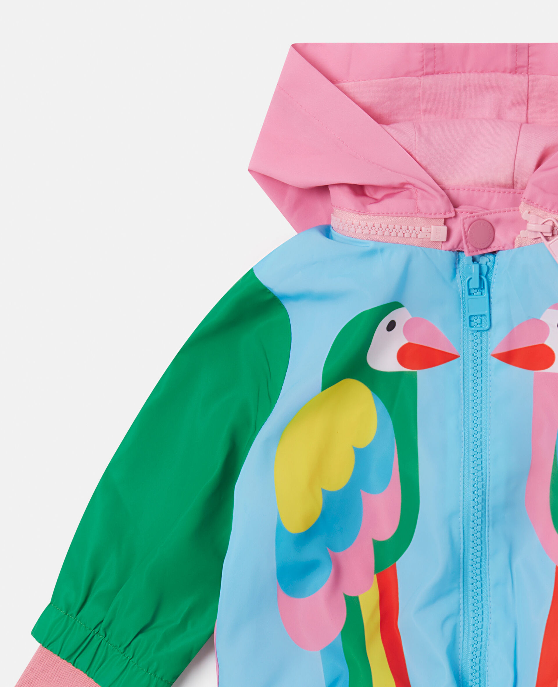Double Parrot Print Hooded Jacket-Multicolour-large image number 1