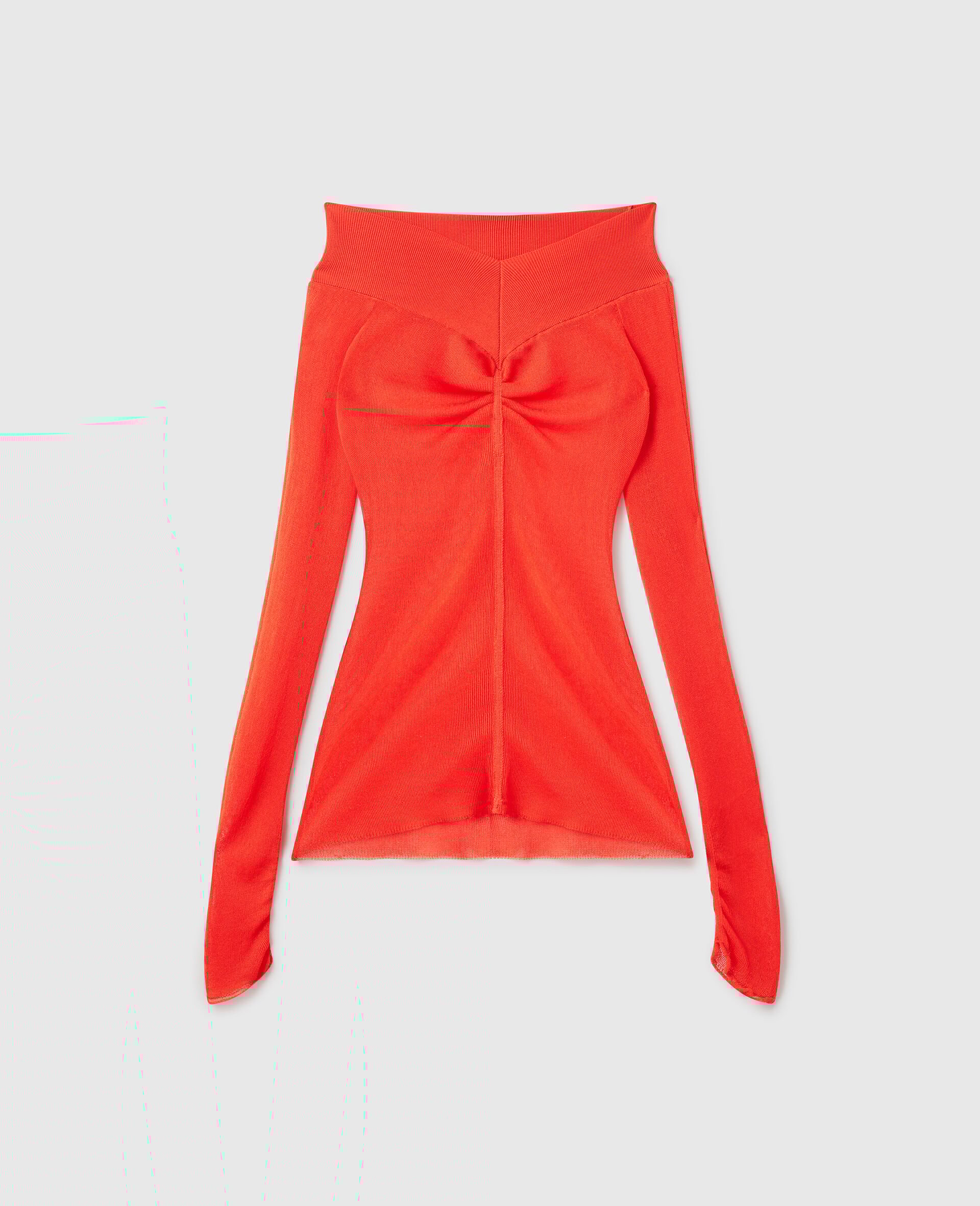 Sheer Long Sleeve Mesh Top-Red-medium