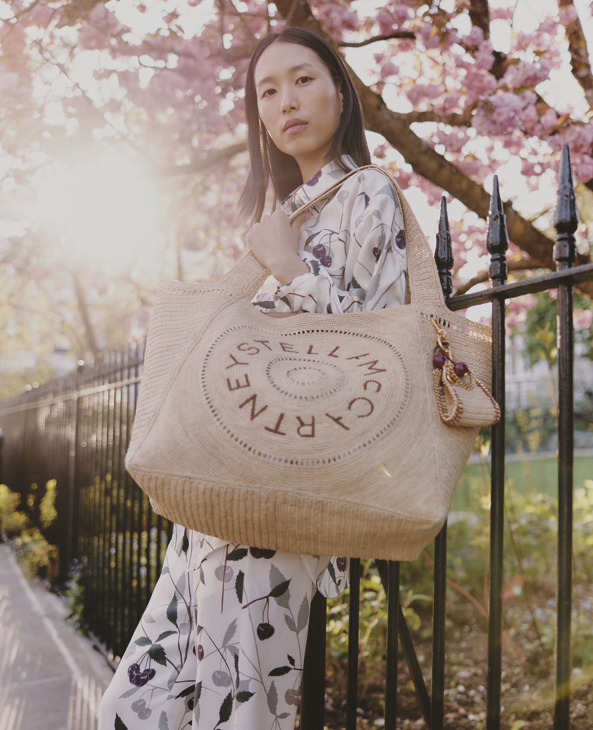 로고 라피아 라지 토트 백-베이지-large image number 6