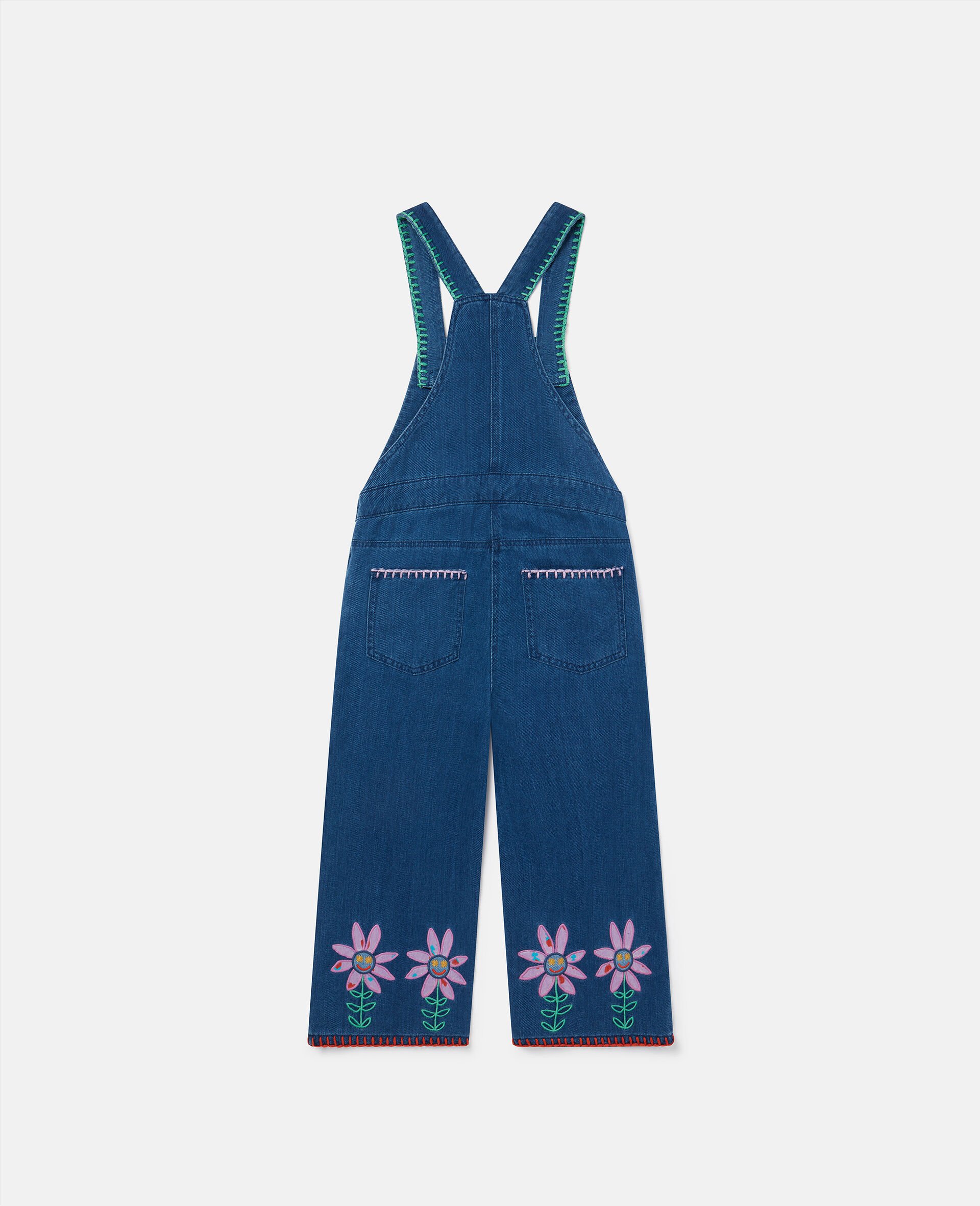 Smiling Flower Embroidery Dungarees-Blue-large Smiling Flower Embroidery Dungarees-Blue-large image number 2