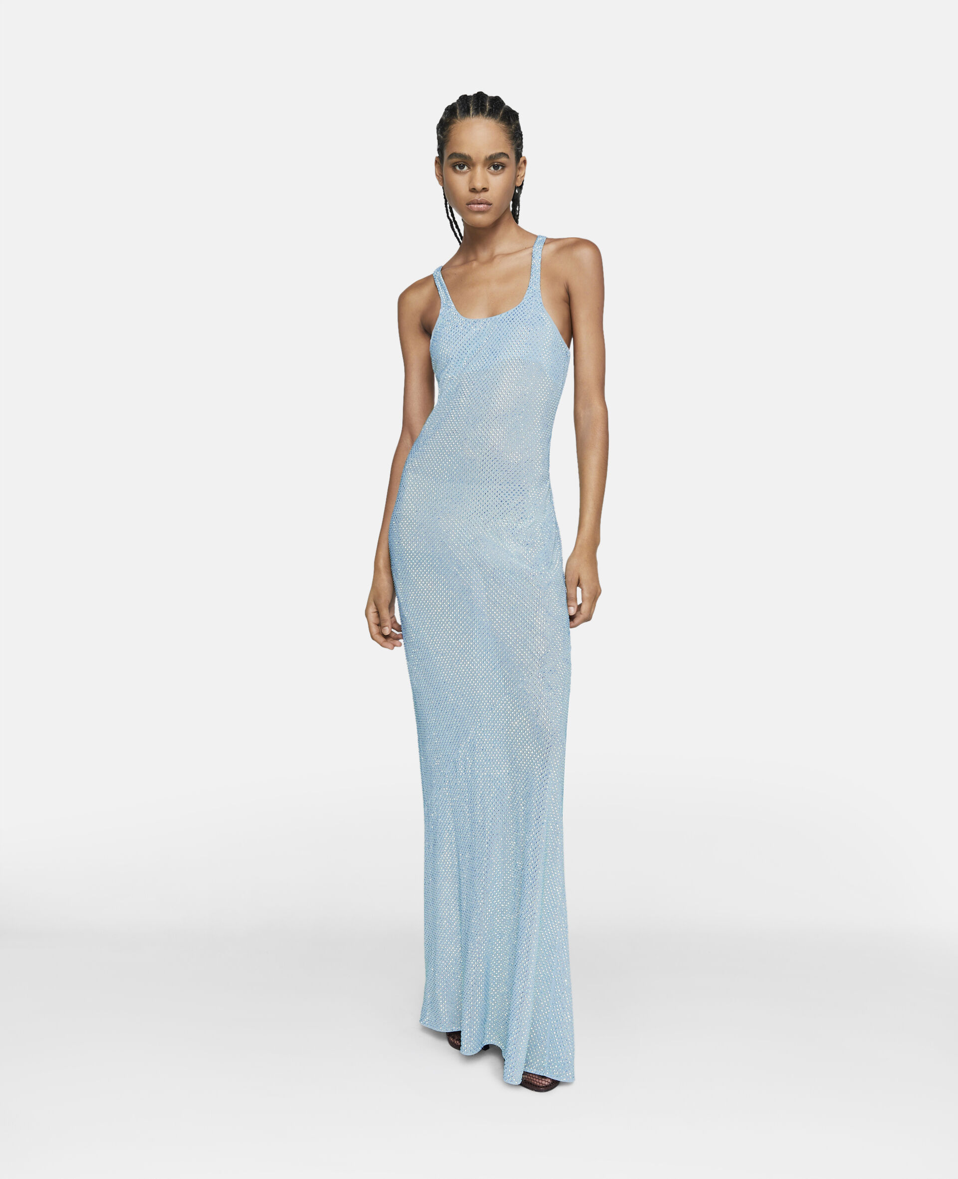 Crystal Strass Silk Maxi Dress-Blue-model