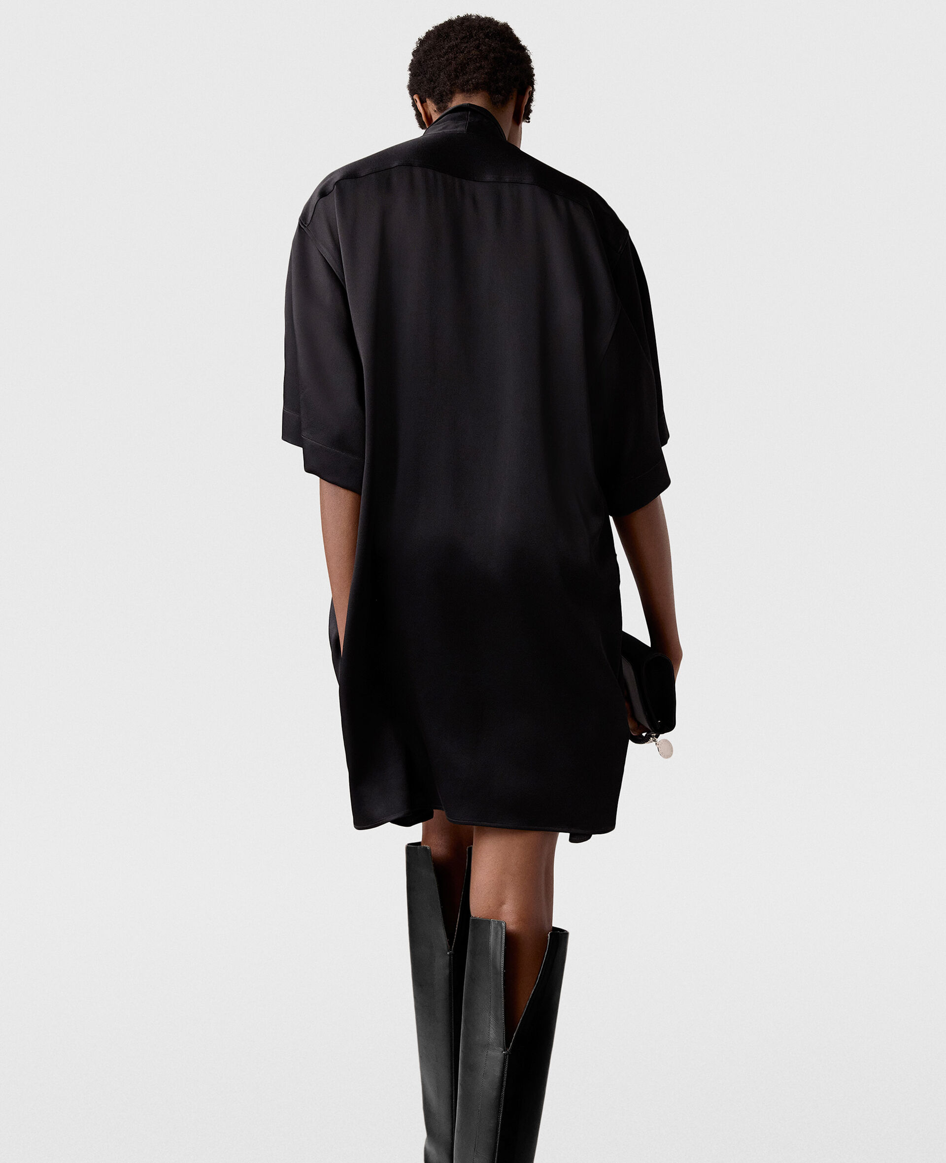 Tie Neck Mini Dress-Black-large image number 6