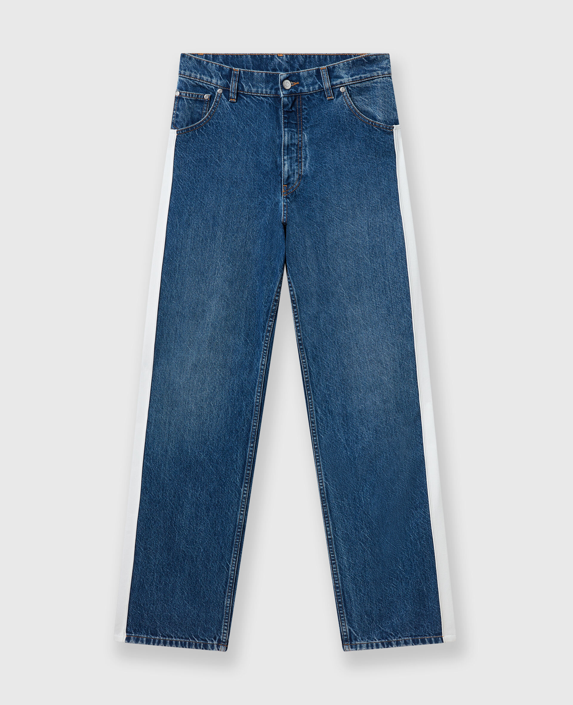 Side Stripe Straight Leg Jeans-Blue-large image number 0