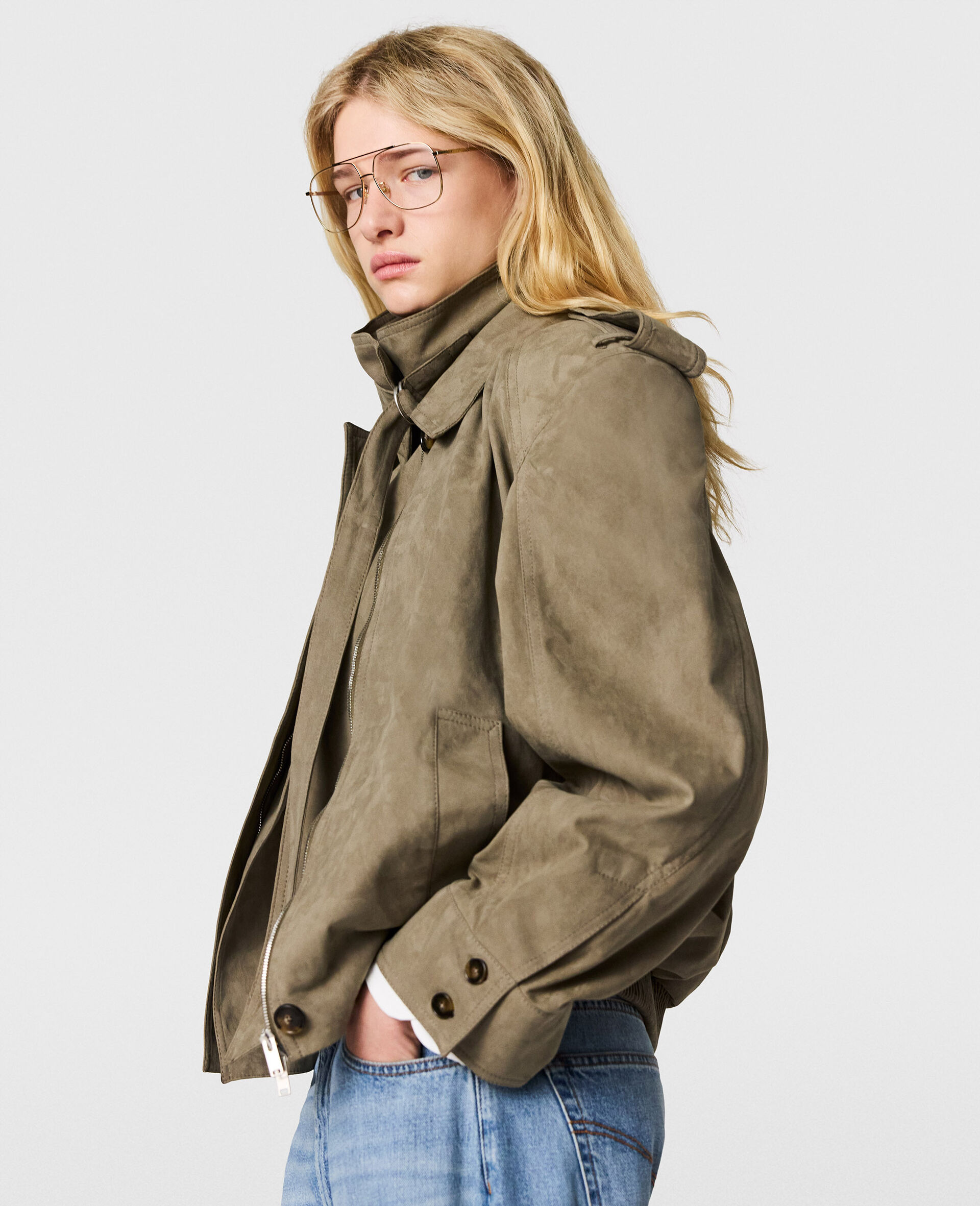 Suede-Effect Double-Layer Jacket-Brown-large image number 2