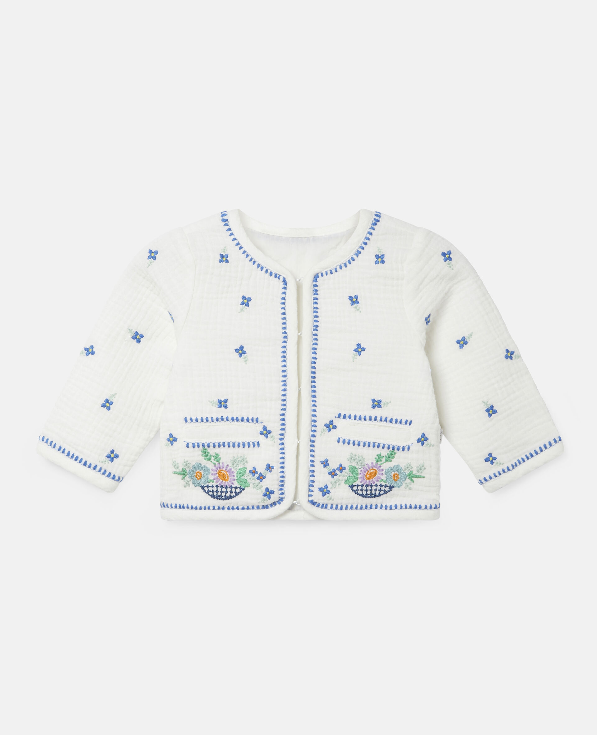 Embroidered Flowers Cotton Jacket-White-large