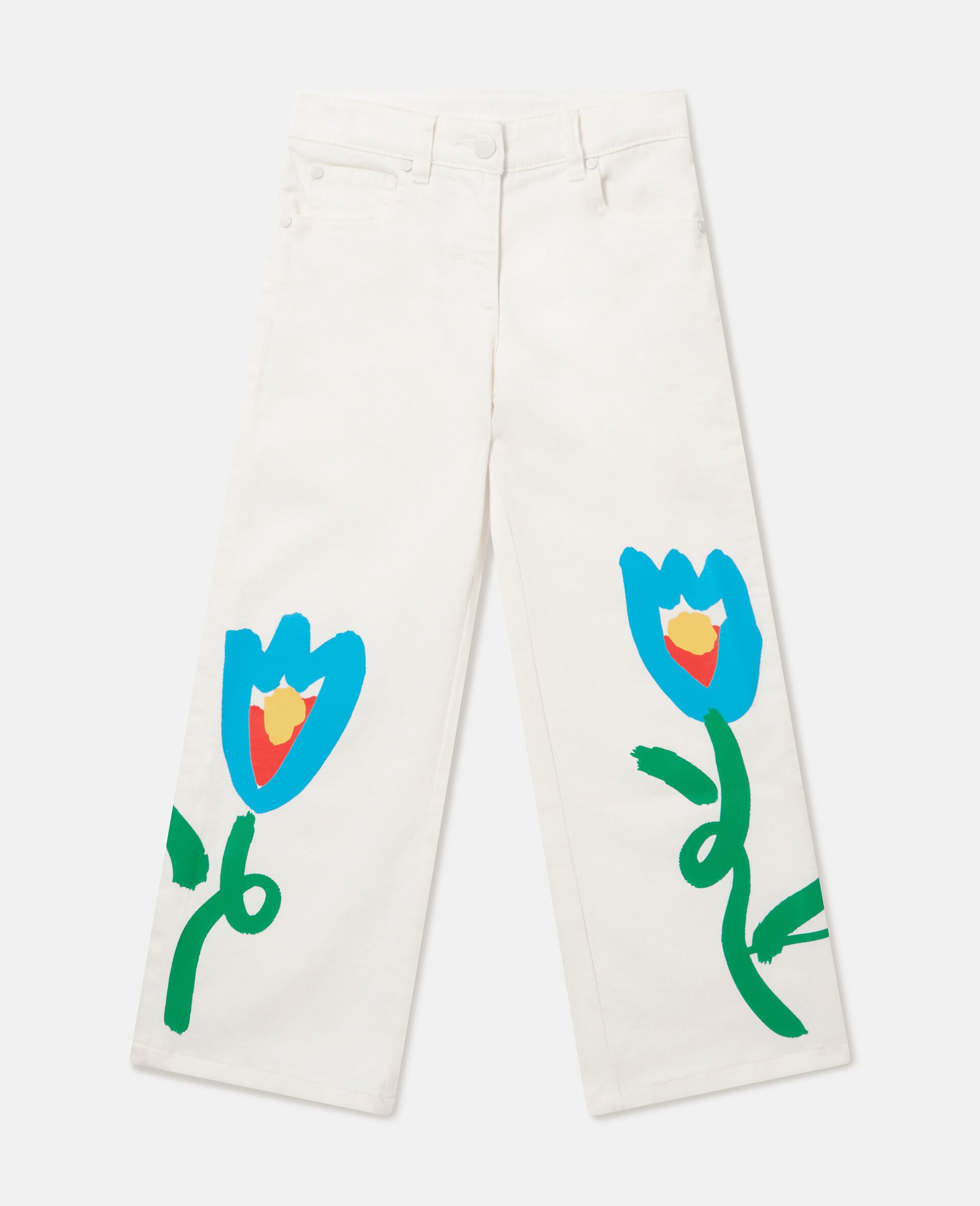 Floral Gabardine Trousers-White-medium