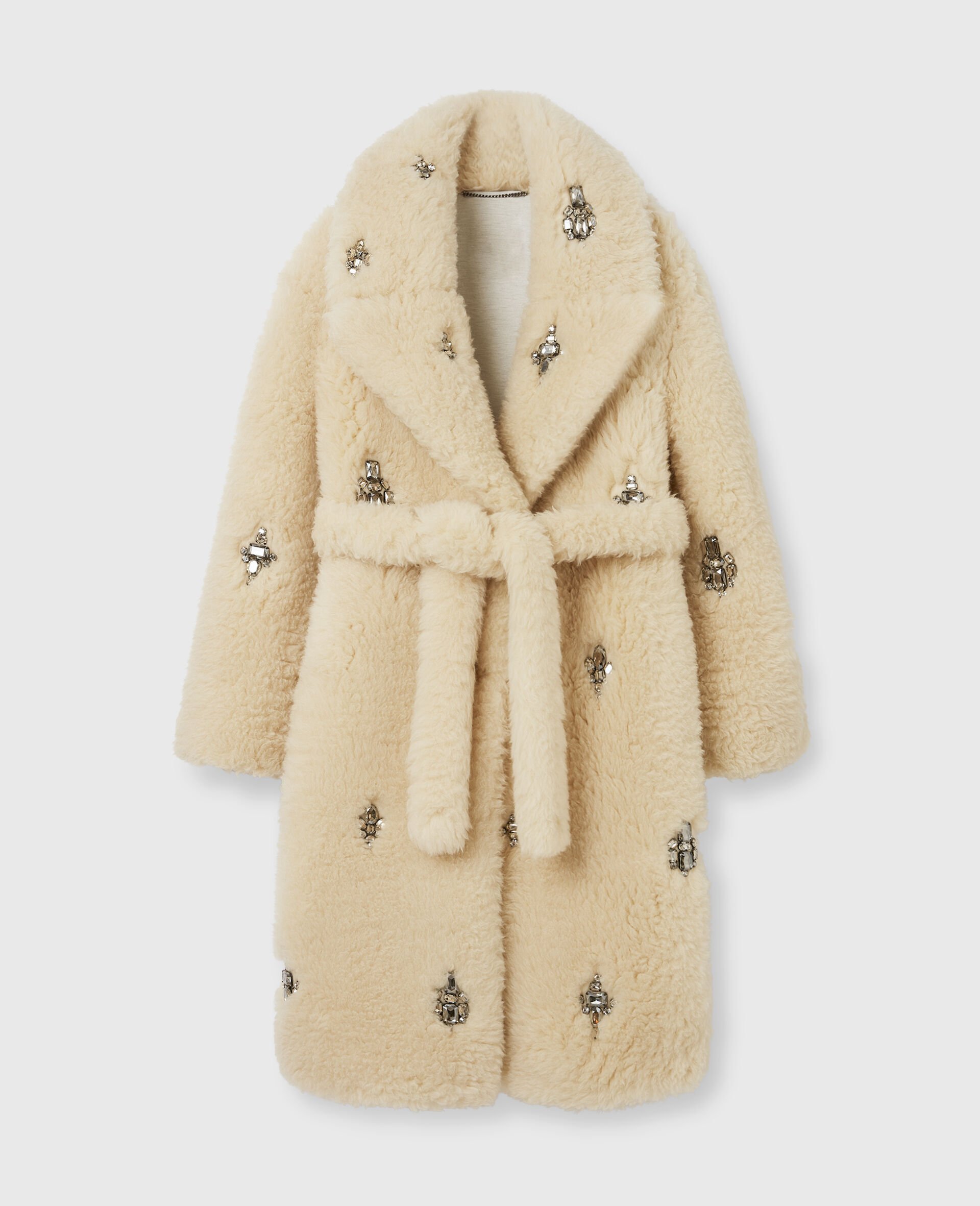 Crystal Embellished Plush Teddy Coat-Cream-large image number 0