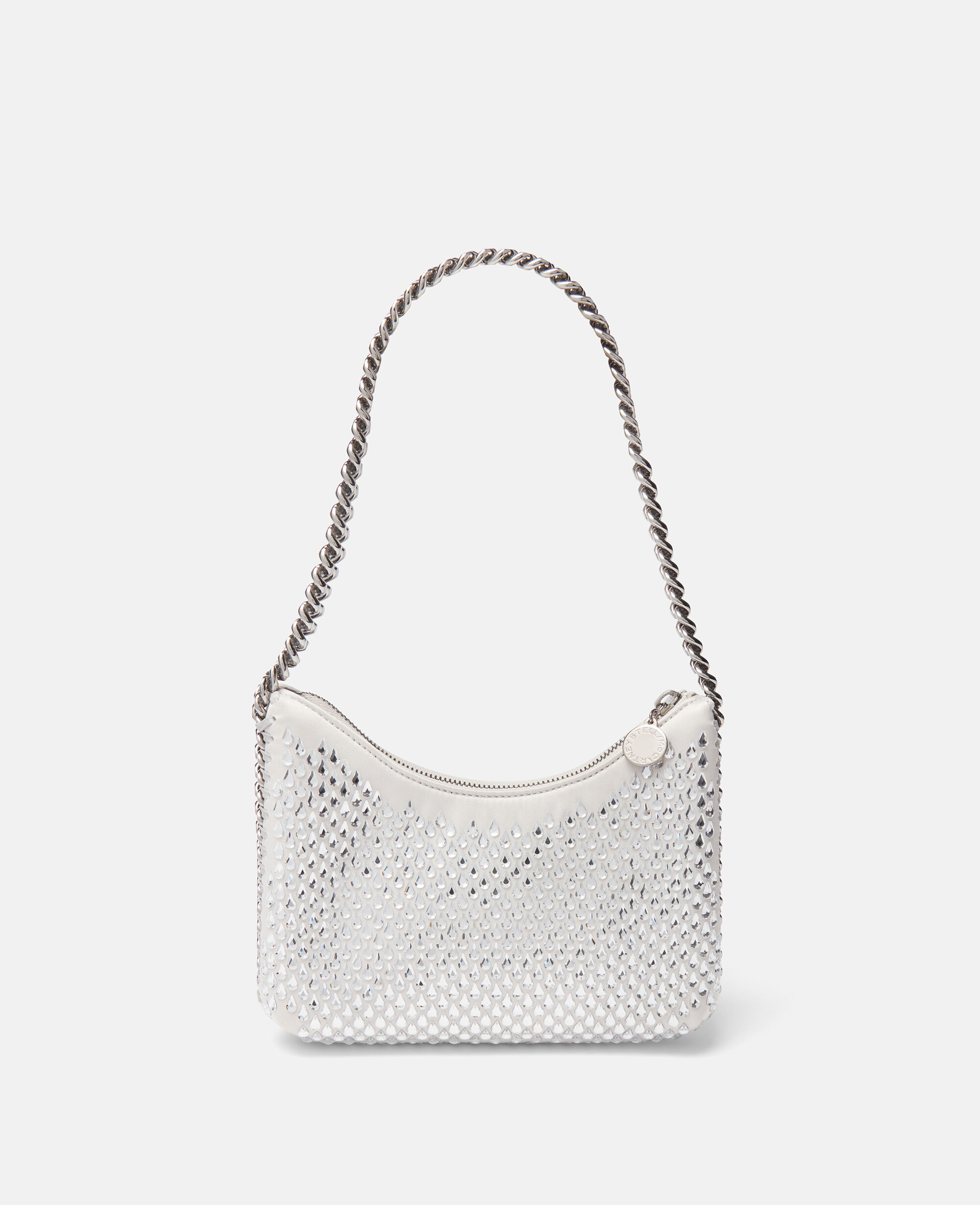 見事な創造力 Mesh Crystal Falabella Silver Women Mini Bag Shoulder Zipped 靴