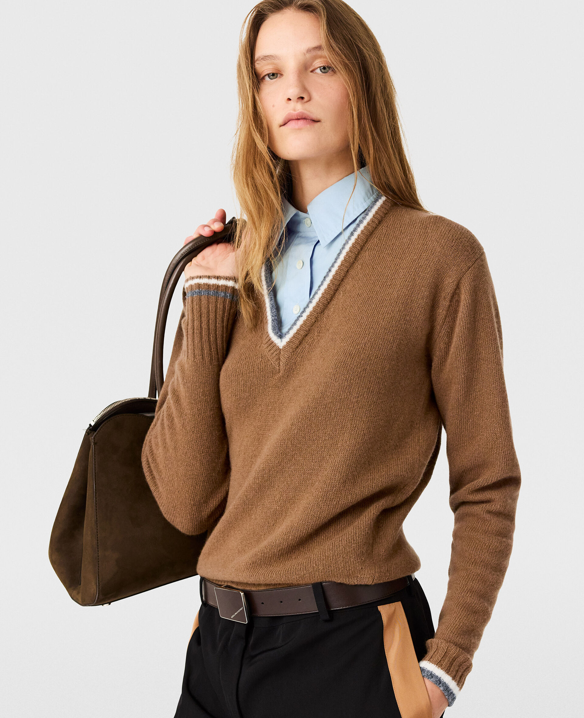 Hybrid Knit Shirt Jumper-Brown-large image number 1