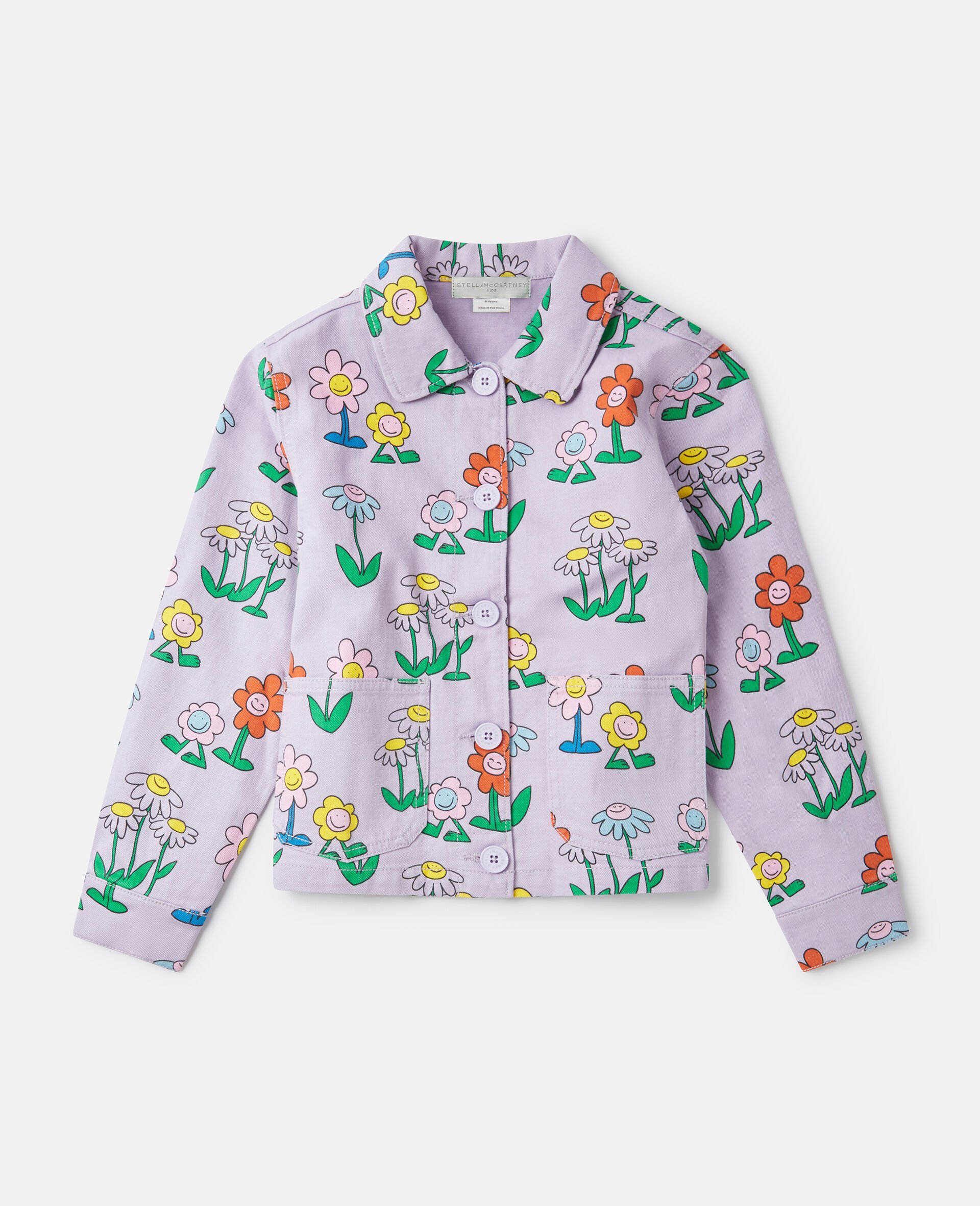 Flower Print Collared Jacket-Purple-medium