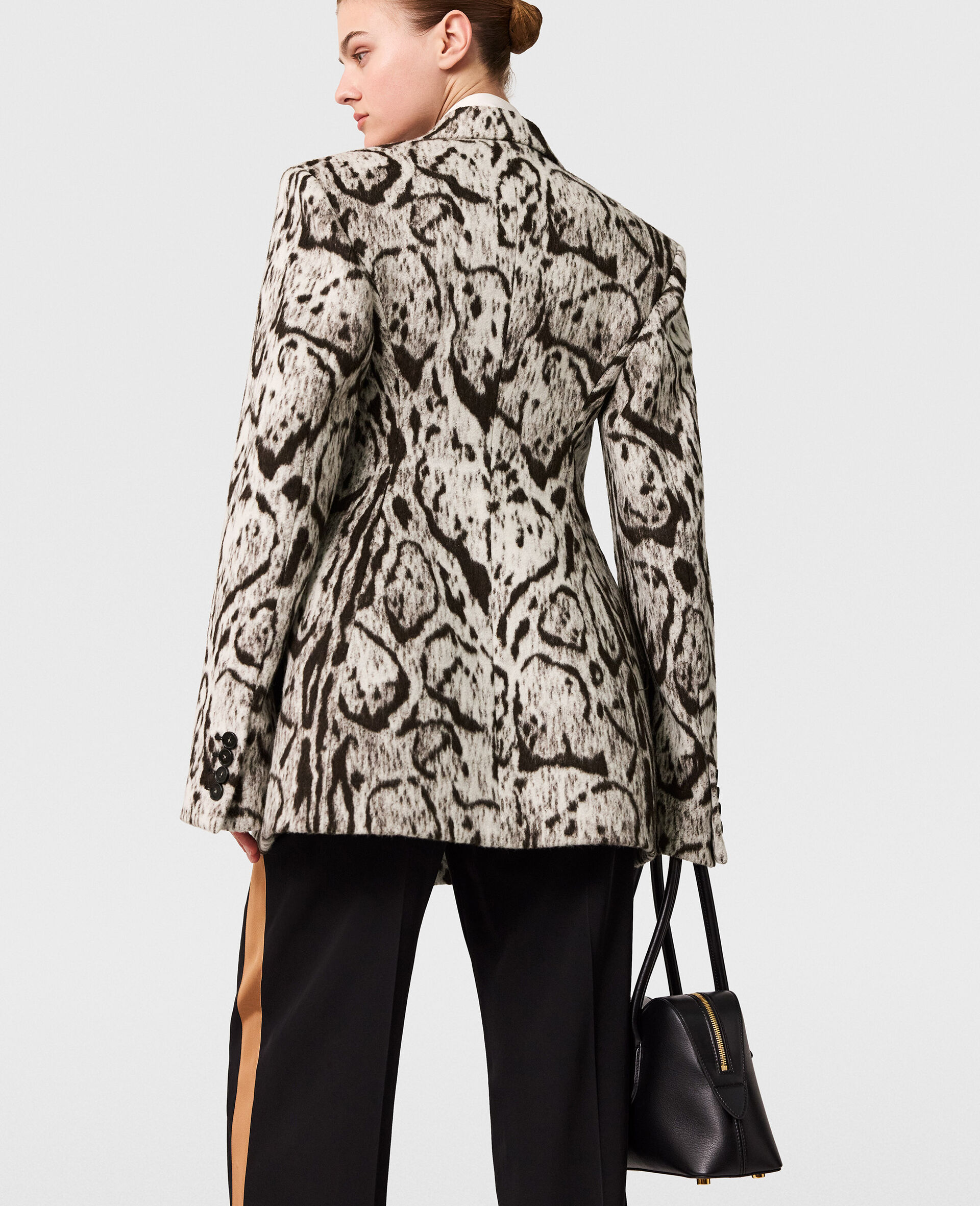 Slim-Fit Double-Breasted Cloud Leopard Blazer-Grey-large image number 3