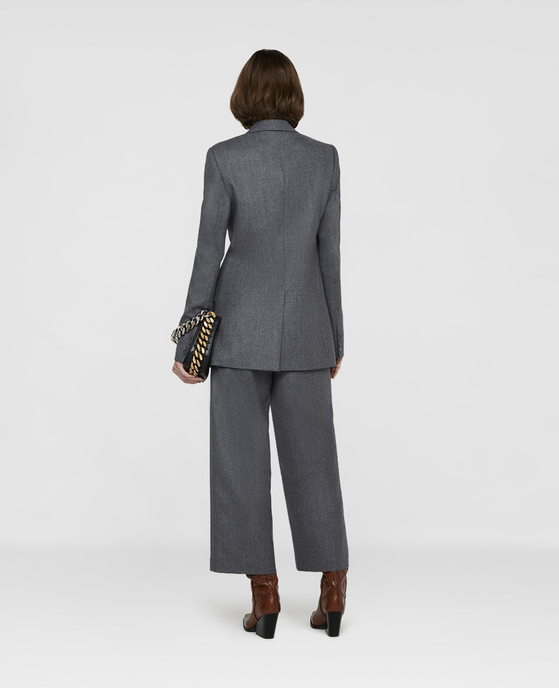 Wool Flannel Single-Breasted Blazer-Grey-large image number 2