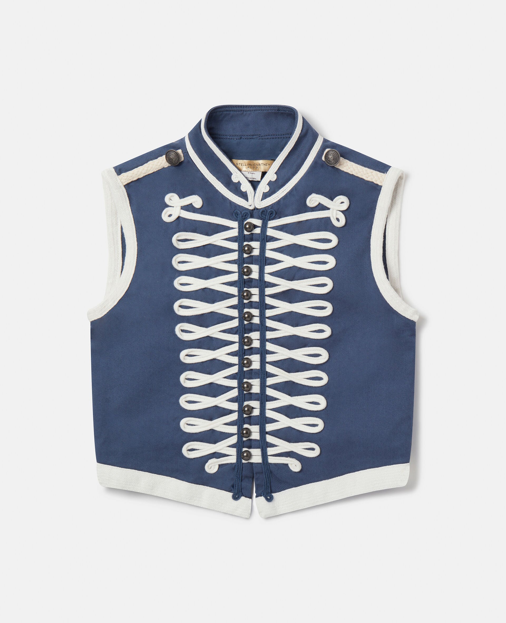 Braided Cord Cropped Waistcoat-Blue-large Braided Cord Cropped Waistcoat-Blue-large image number 0