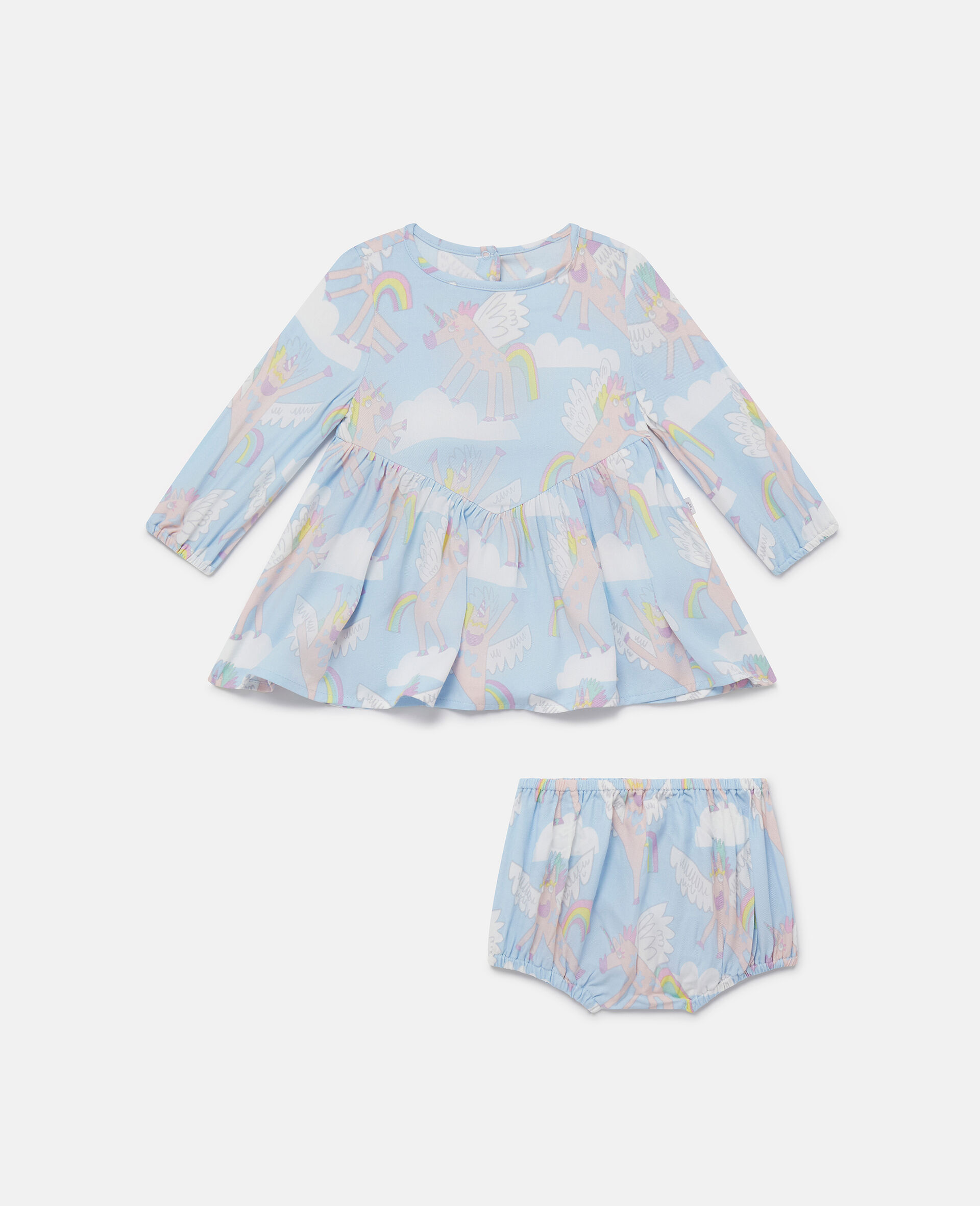Rainbow Unicorn Print Dress and Bloomers Set-Blue-large image number 0