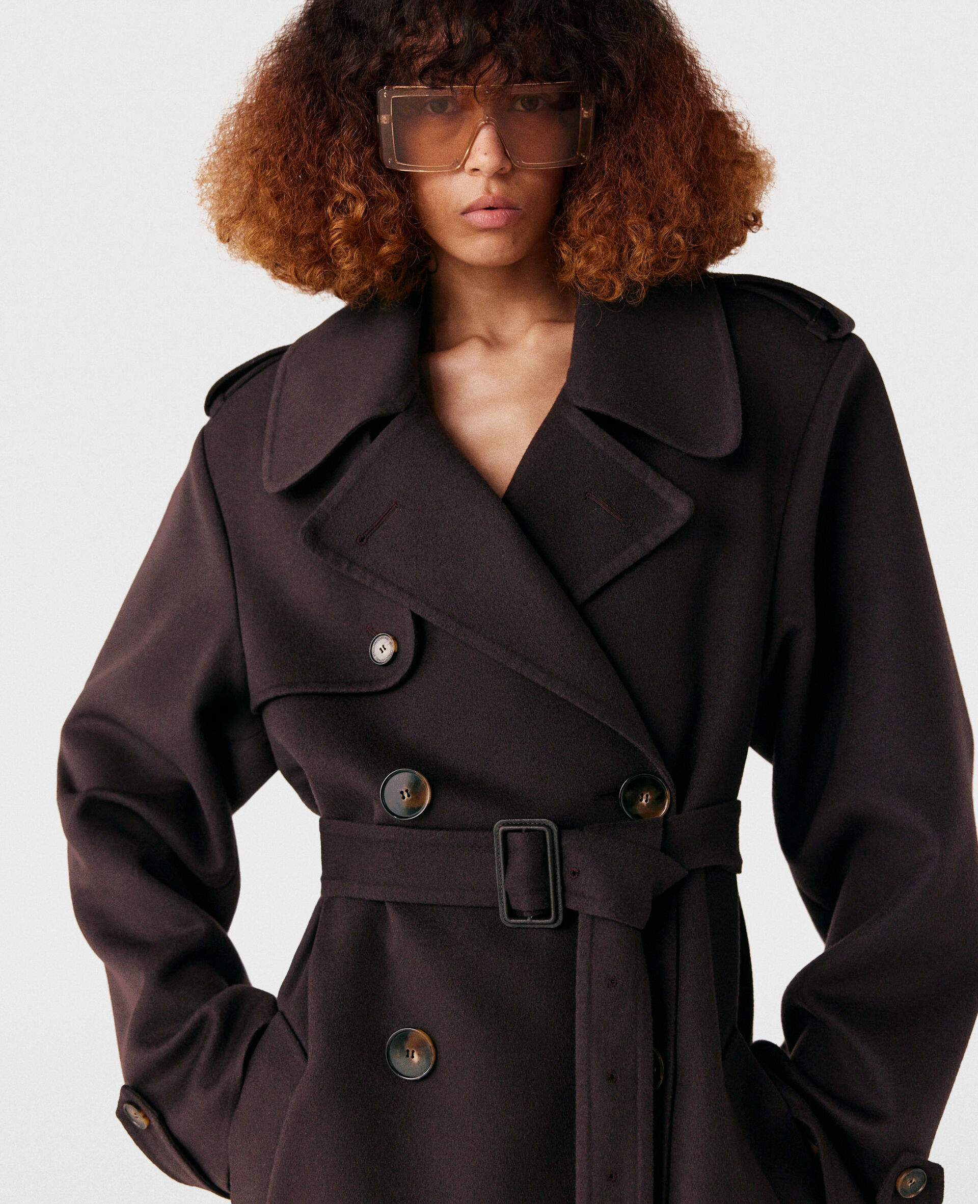 Double-Faced Belted Trench Coat-Brown-large image number 3