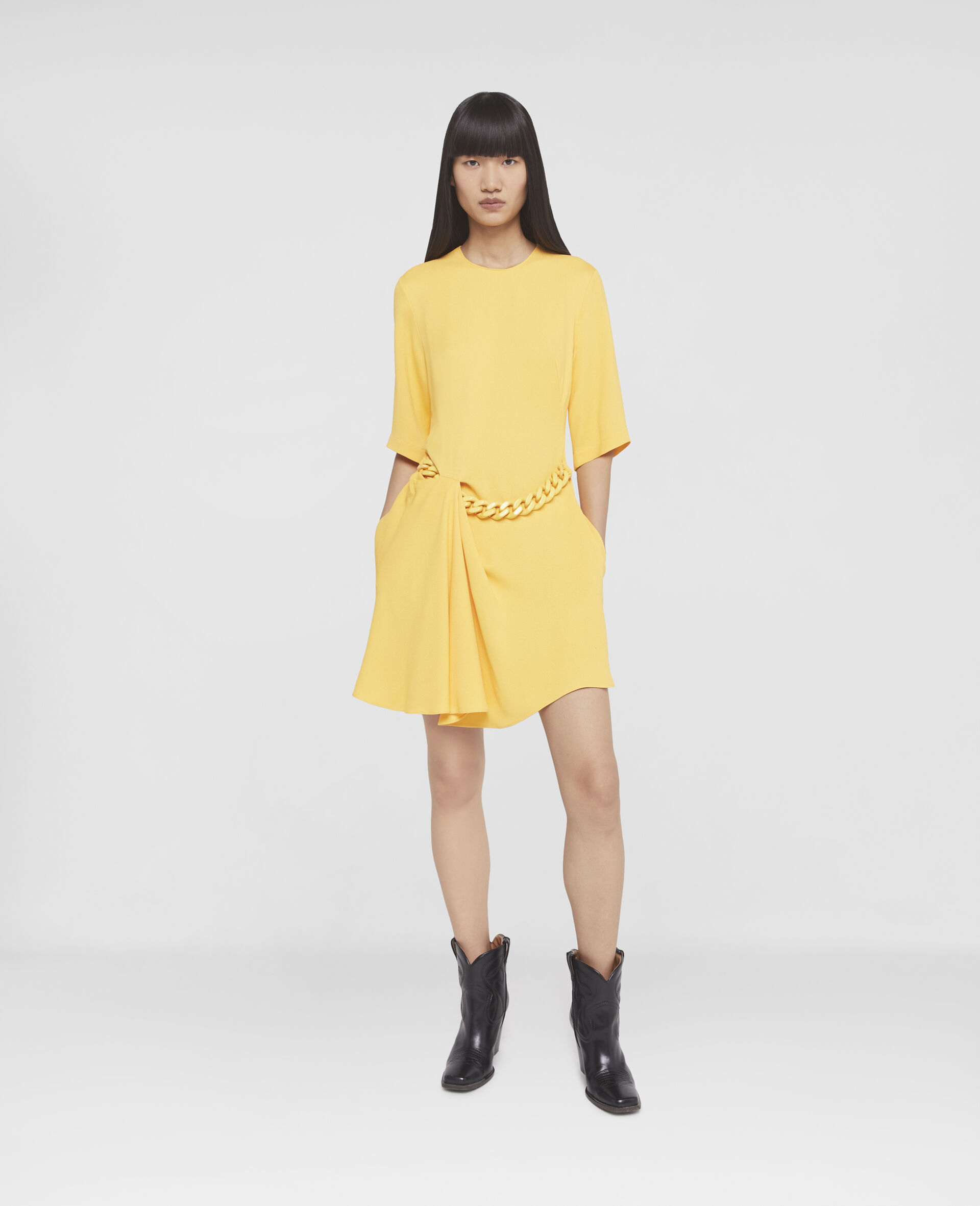 Falabella Chain Jersey Dress-Yellow-large image number 1