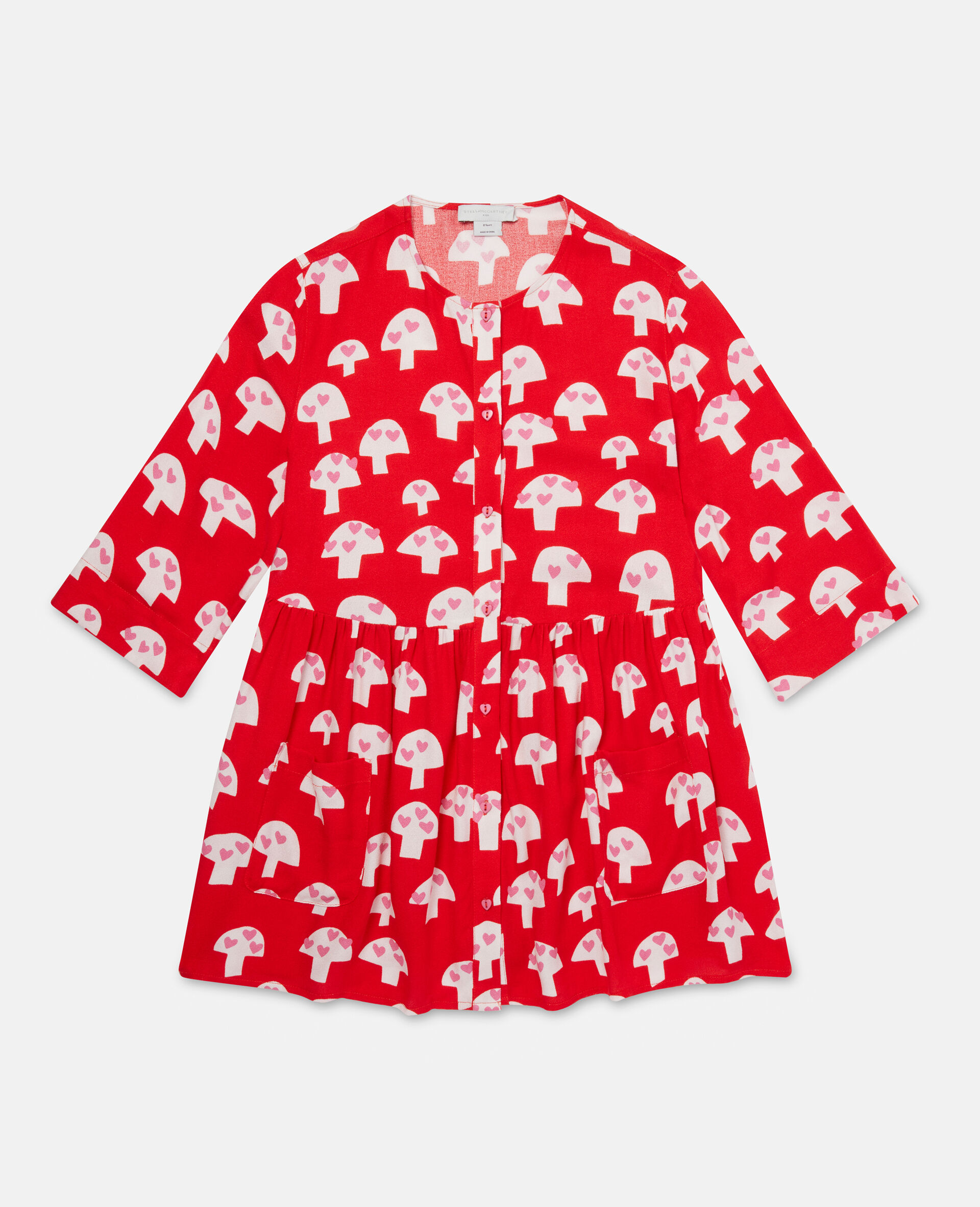 Mushroom Print Crepe Dress-Red-large image number 0