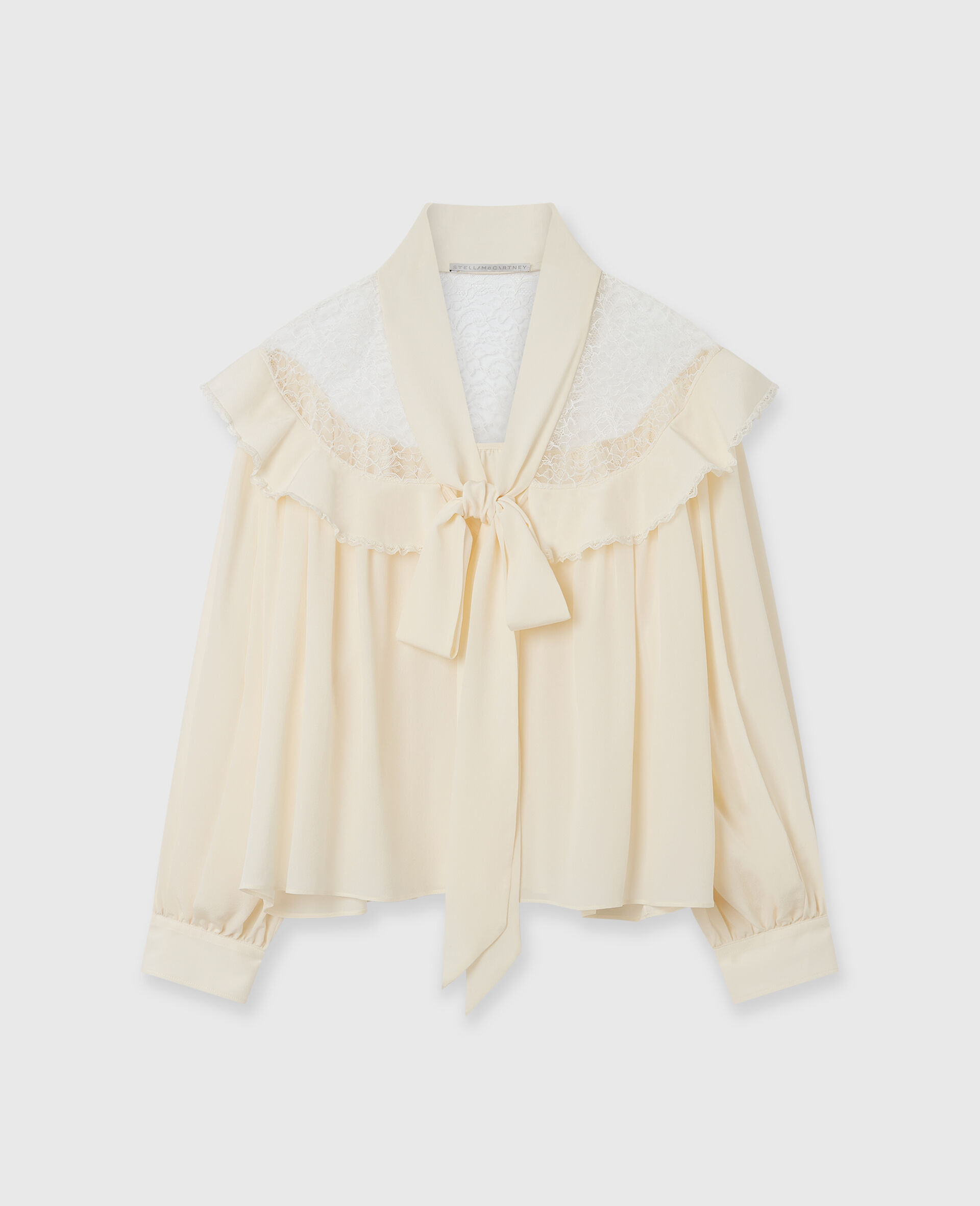 Chemise a col lavalliere en crepe de Chine de soie-Cream-large image number 0