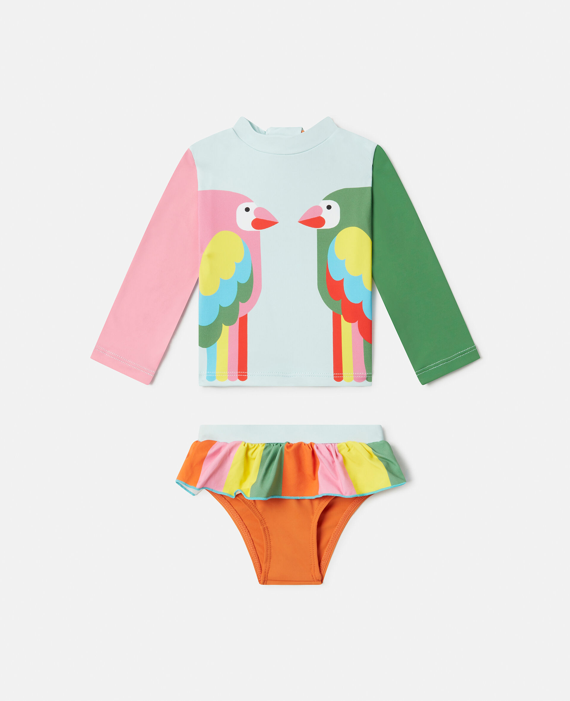 Double Parrot Print Frill Swim Top and Bikini Briefs-Multicolour-large image number 0
