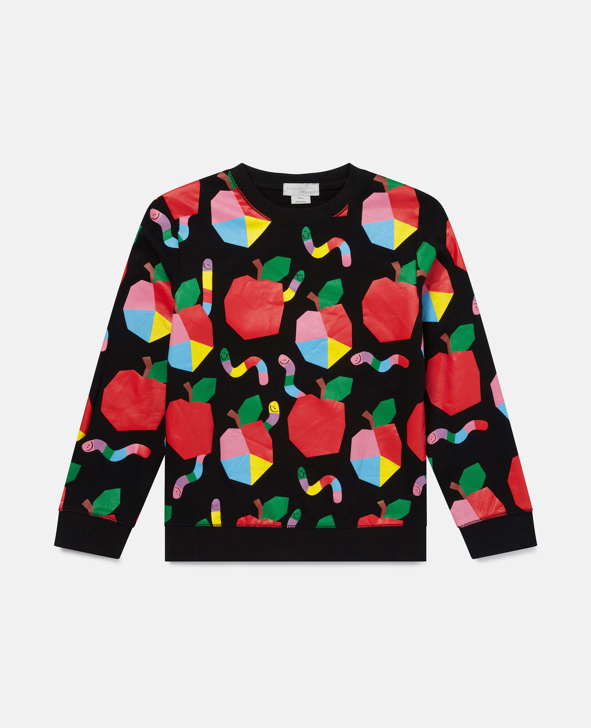 Women Black Apples & Worms Print Fleece Sweatshirt | Stella McCartney US