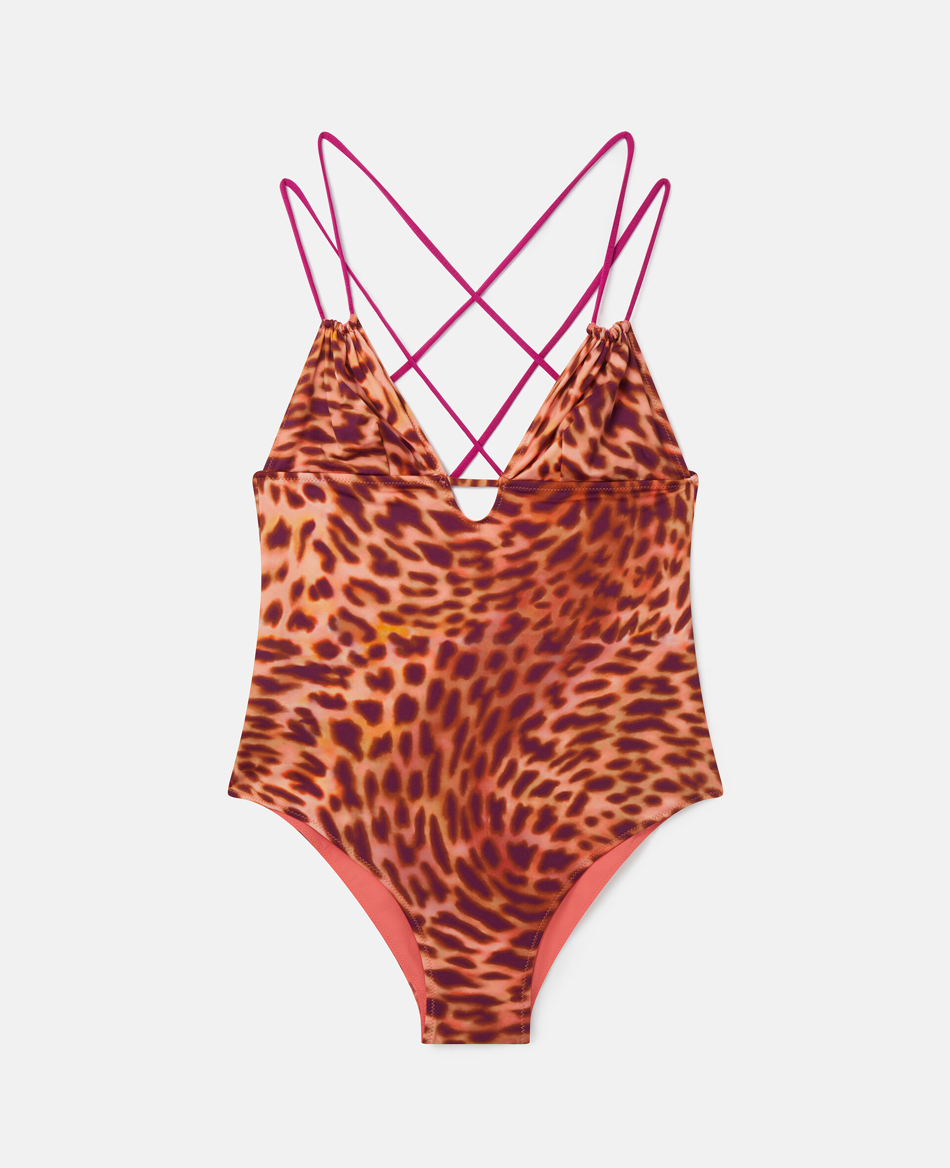 Blurred Cheetah Print Cross-Back Swimsuit-Pink-large image number 0
