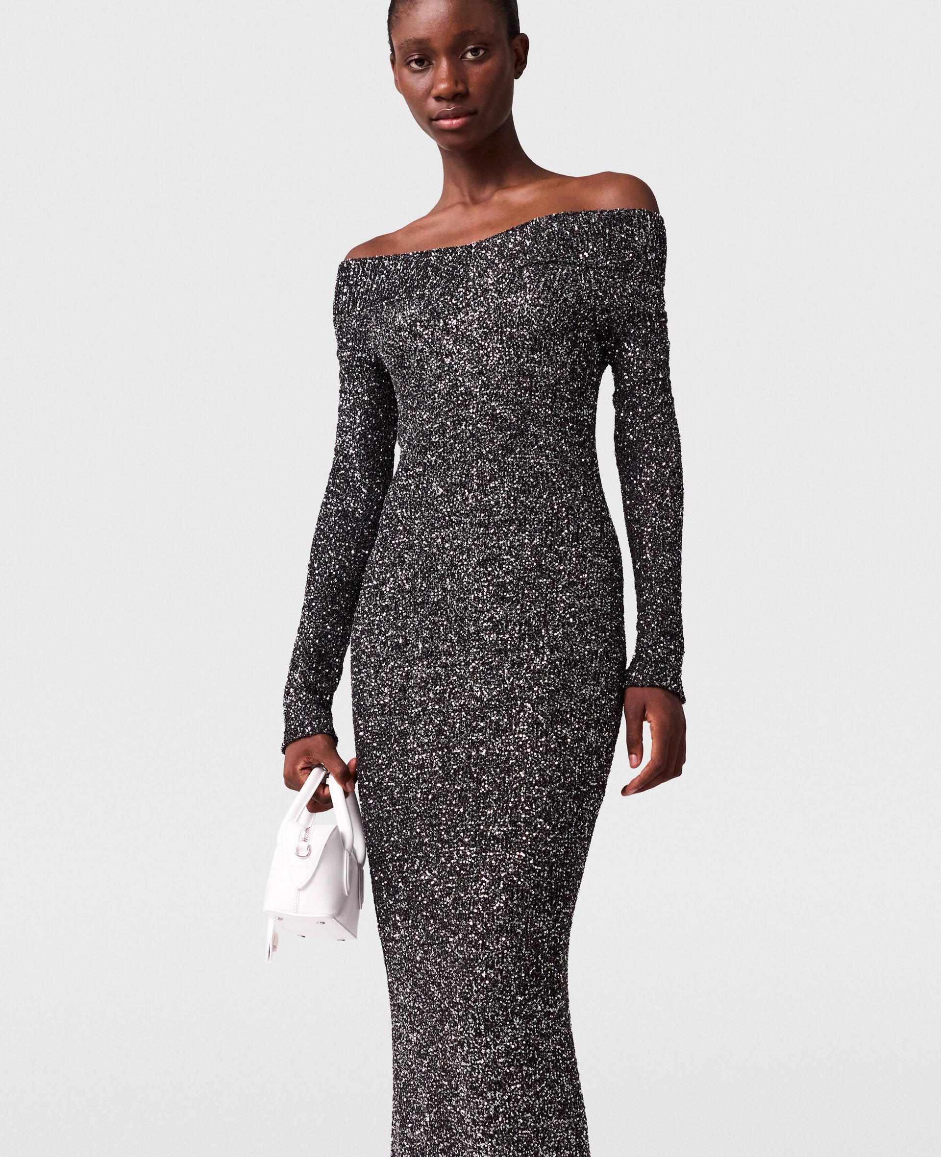 Sequin Off-Shoulder Floor-Length Dress-Black-large Sequin Off-Shoulder Floor-Length Dress-Black-large image number 4