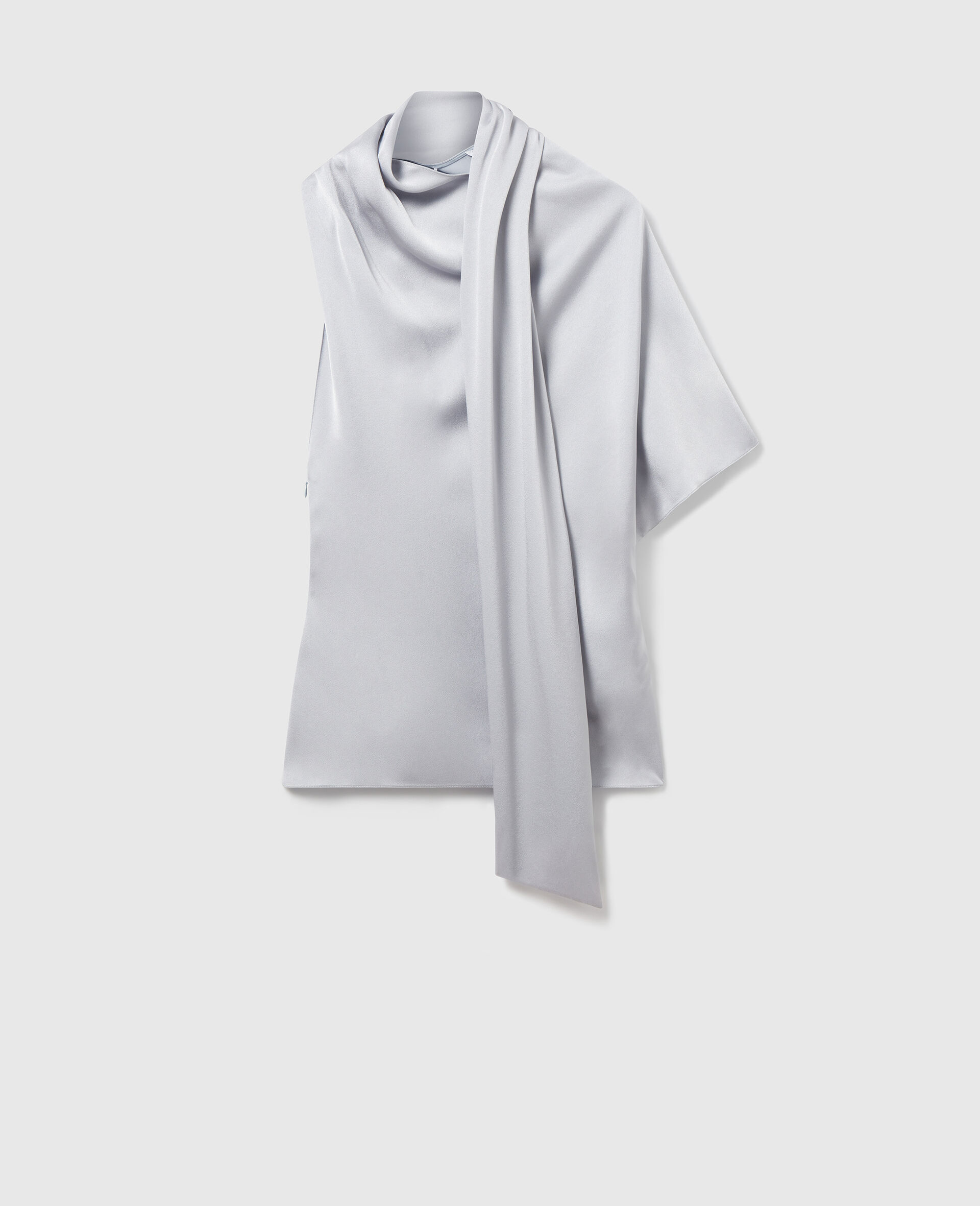Tie Neck Asymmetric Top-Blue-large image number 0