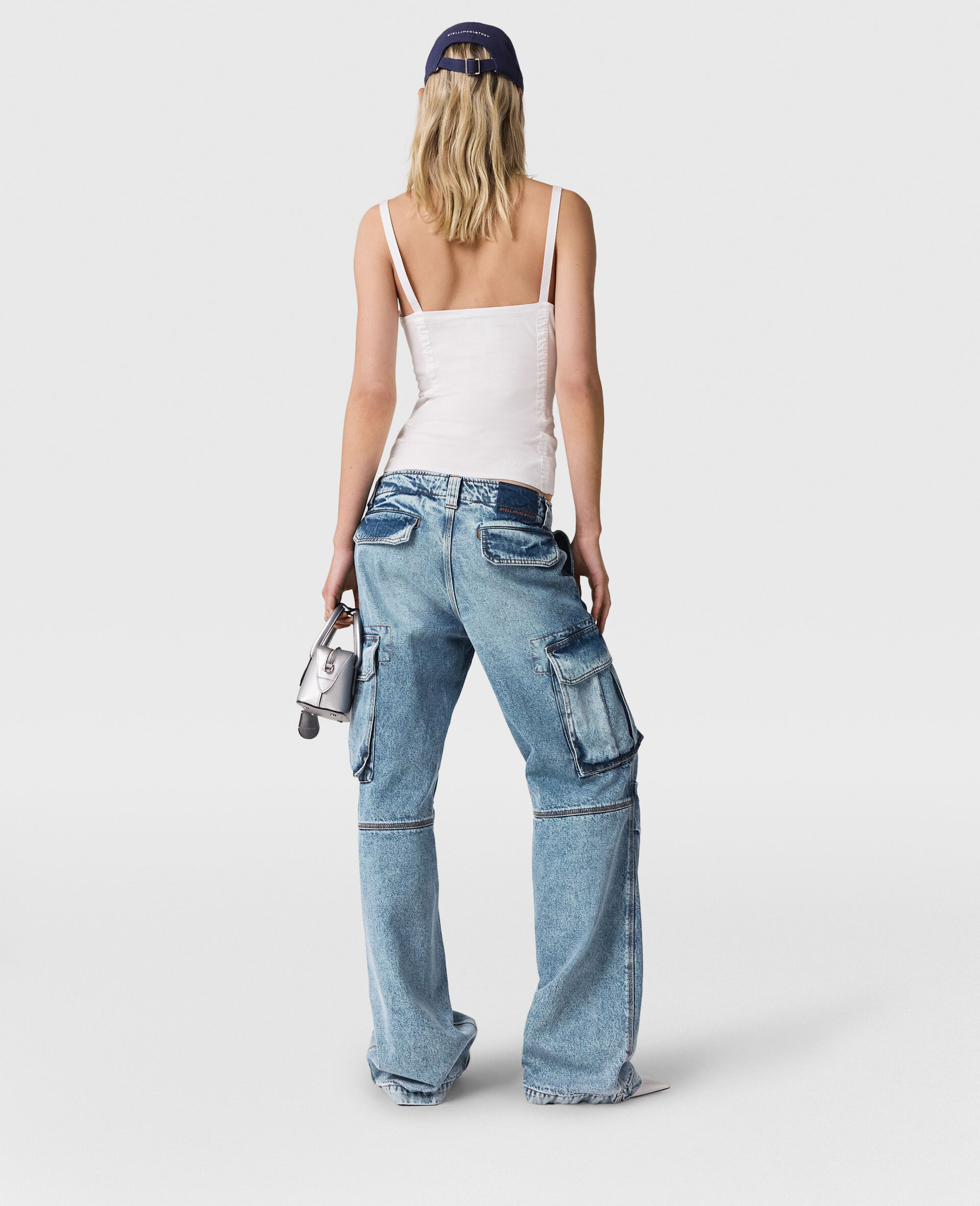 Jean cargo en denim a delavage vintage-Bleu-large image number 4