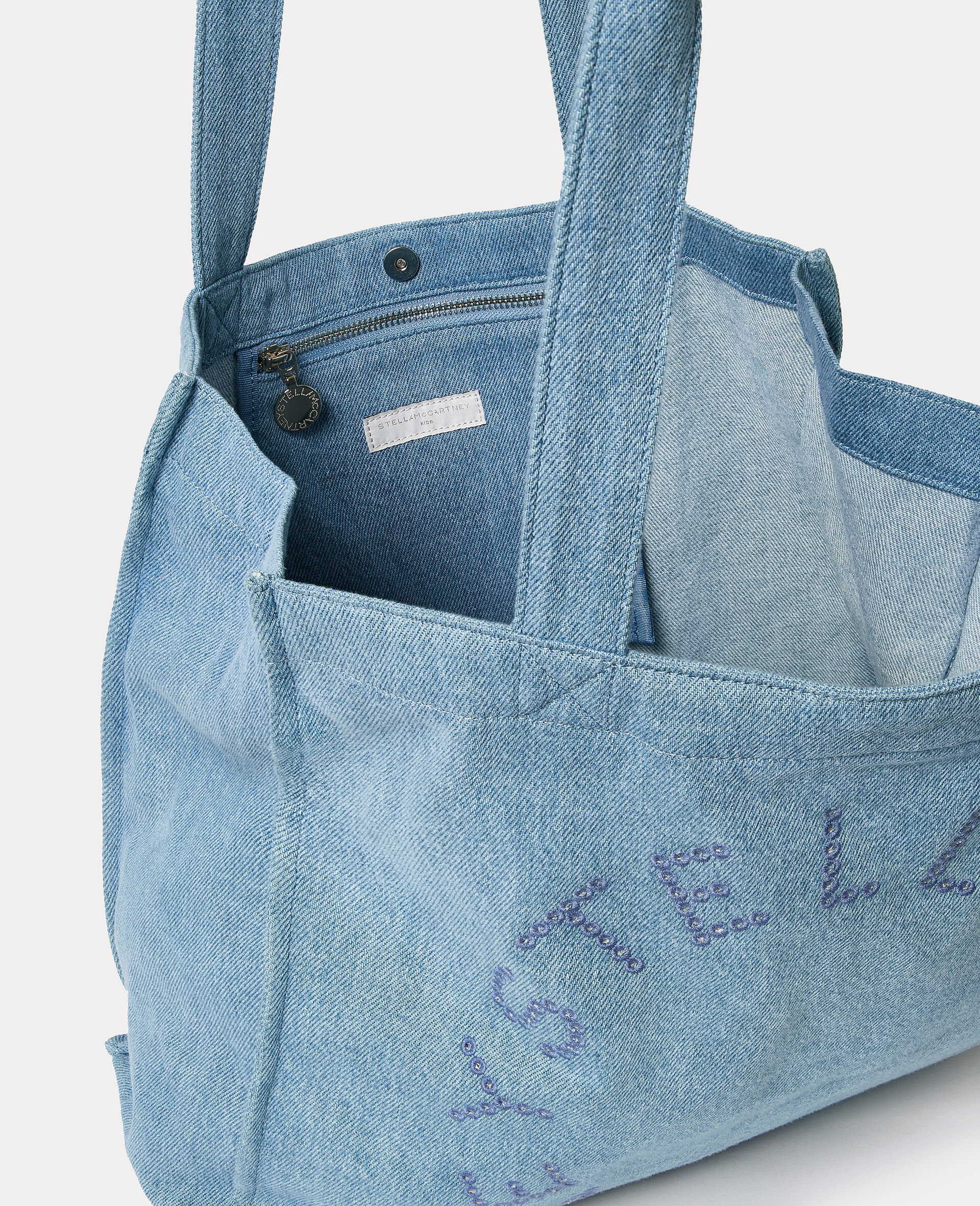 Embroidered Denim Tote Bag-Blue-large image number 3