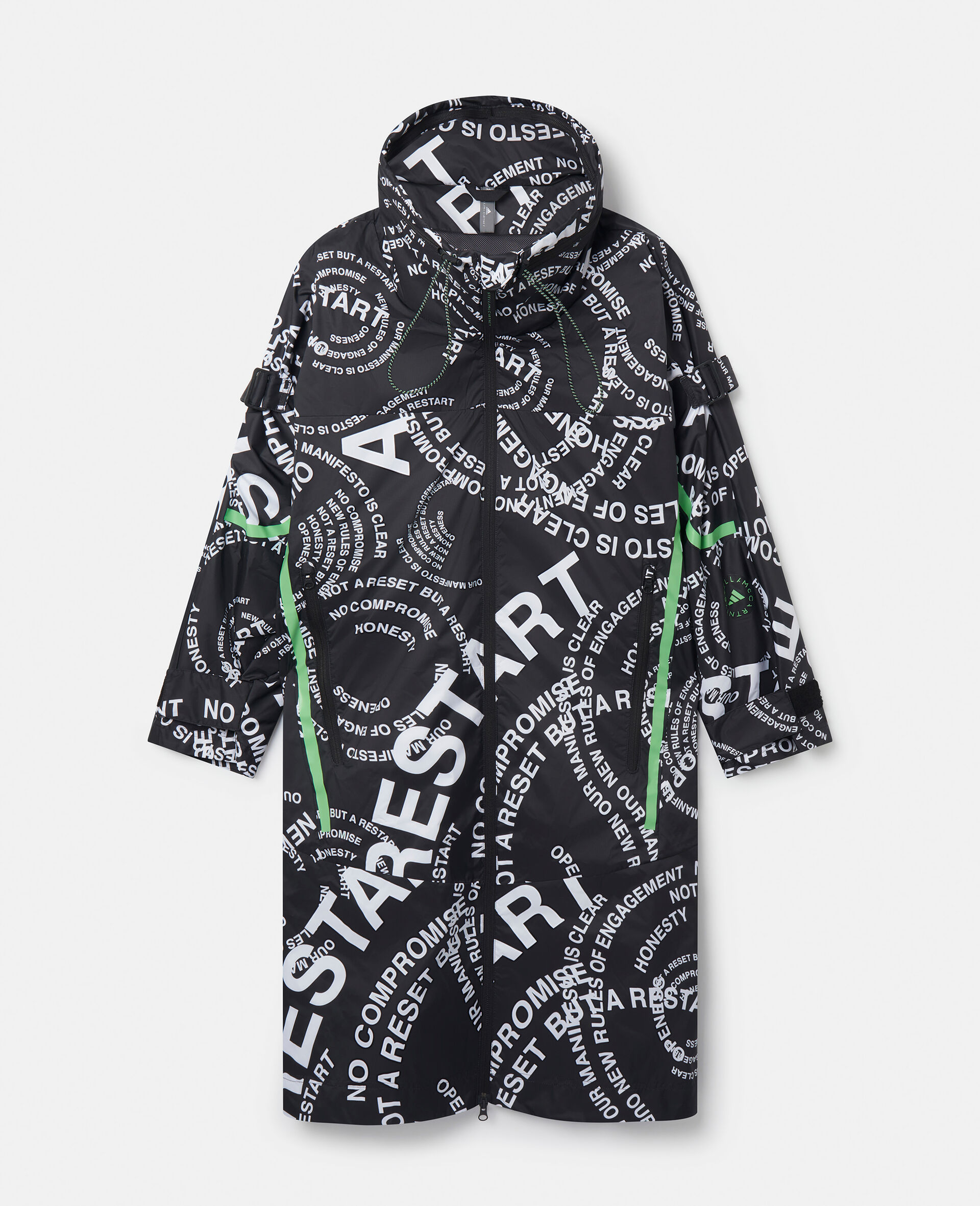 TrueCasuals Lettered Print Packable Long Parka Jacket-Black-large image number 0