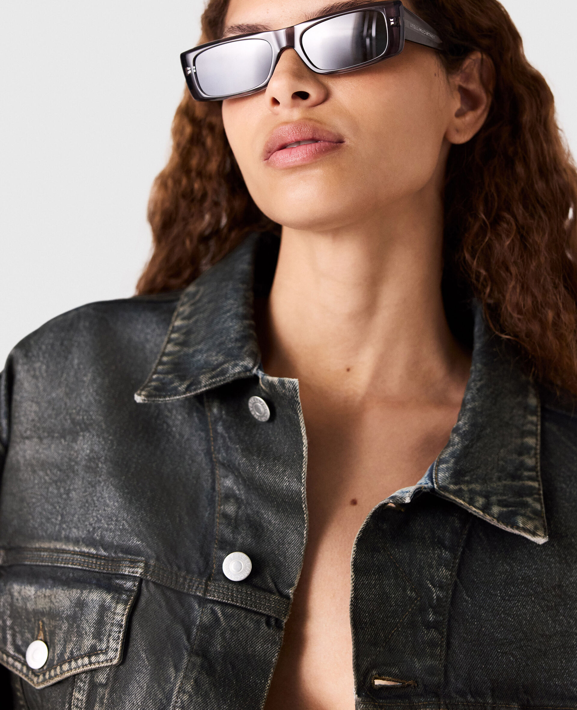 Aged Panelled Cropped Denim Jacket-Blue-large image number 3