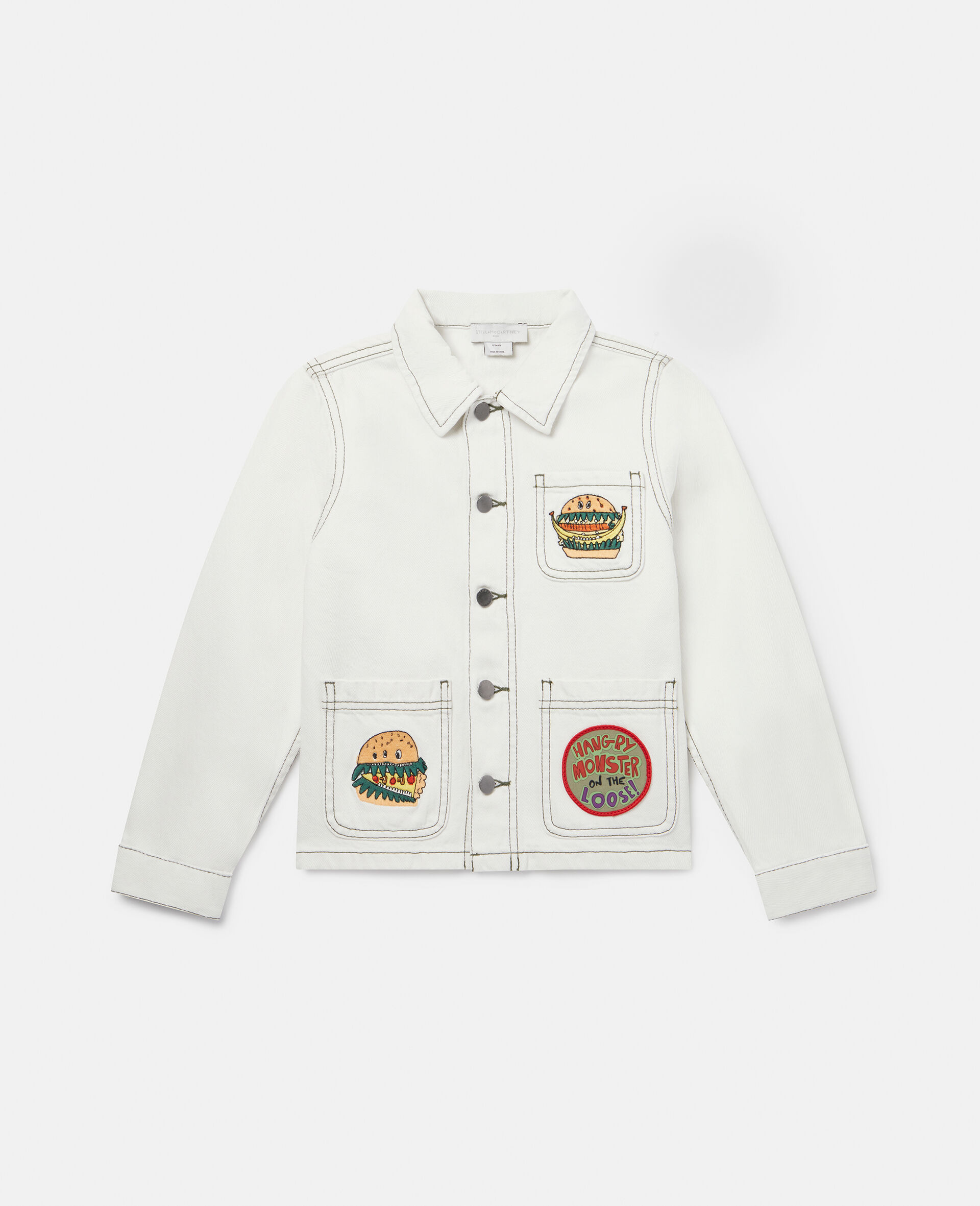 Jeansjacke mit Silly Sandwich Motiv-Weiß-medium