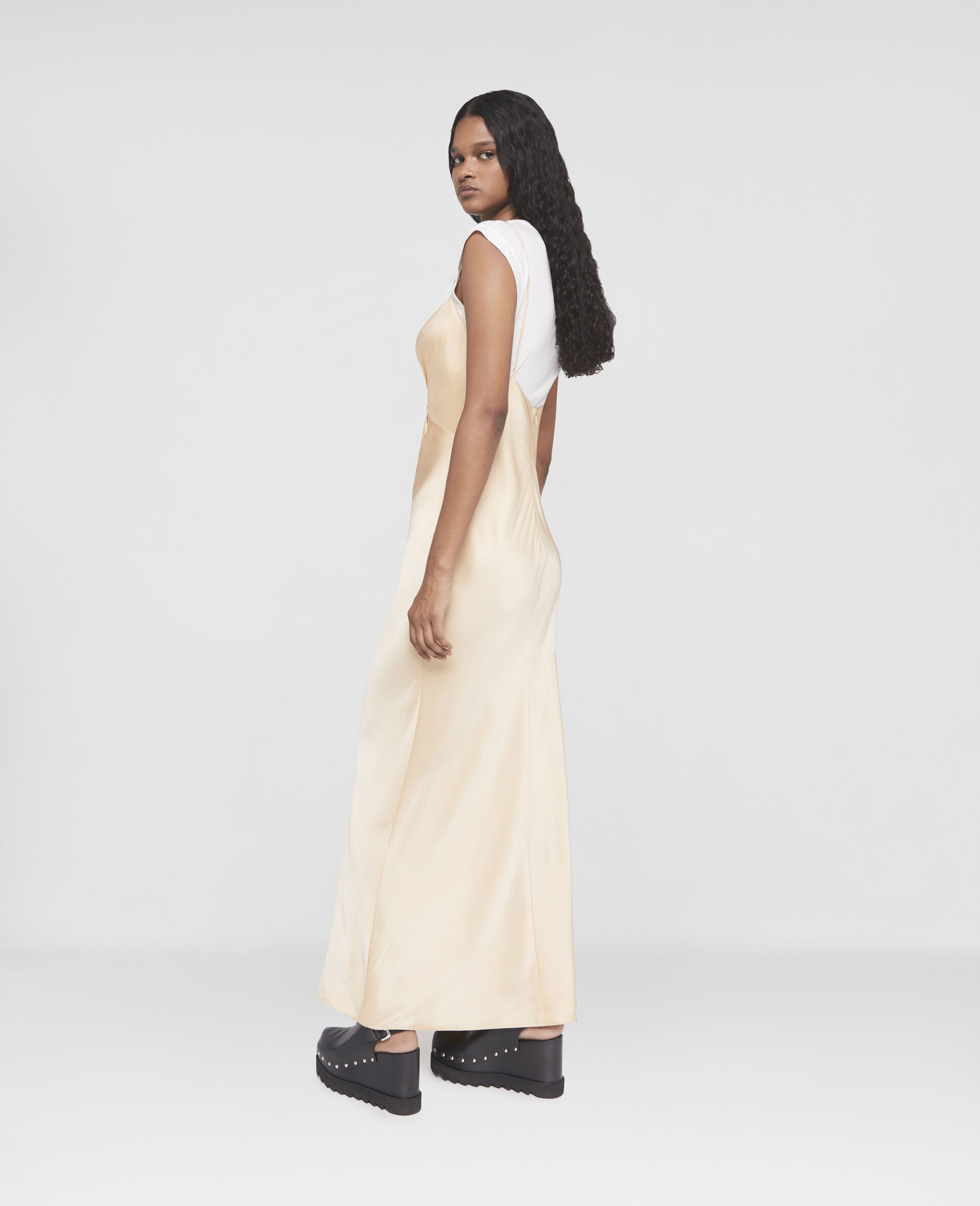 Ring Detail Double Satin Maxi Dress-White-large image number 2