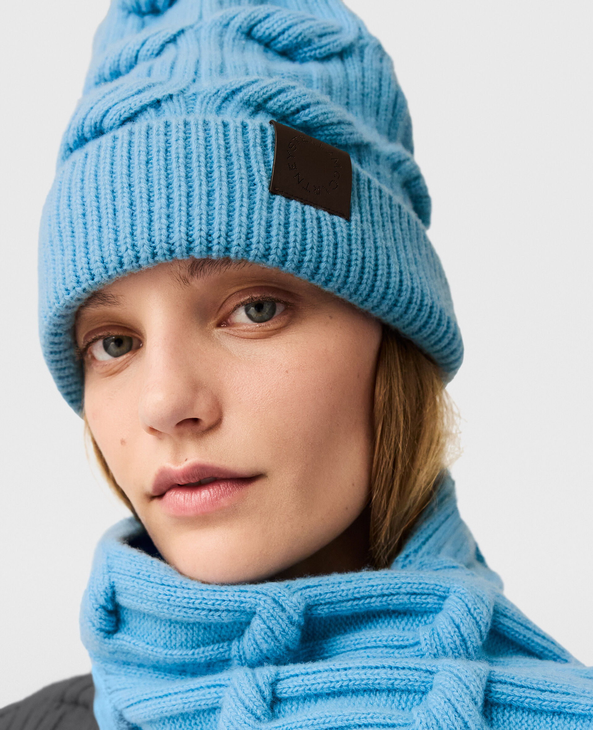 Falabella Cable-Knit Beanie-Blue-medium