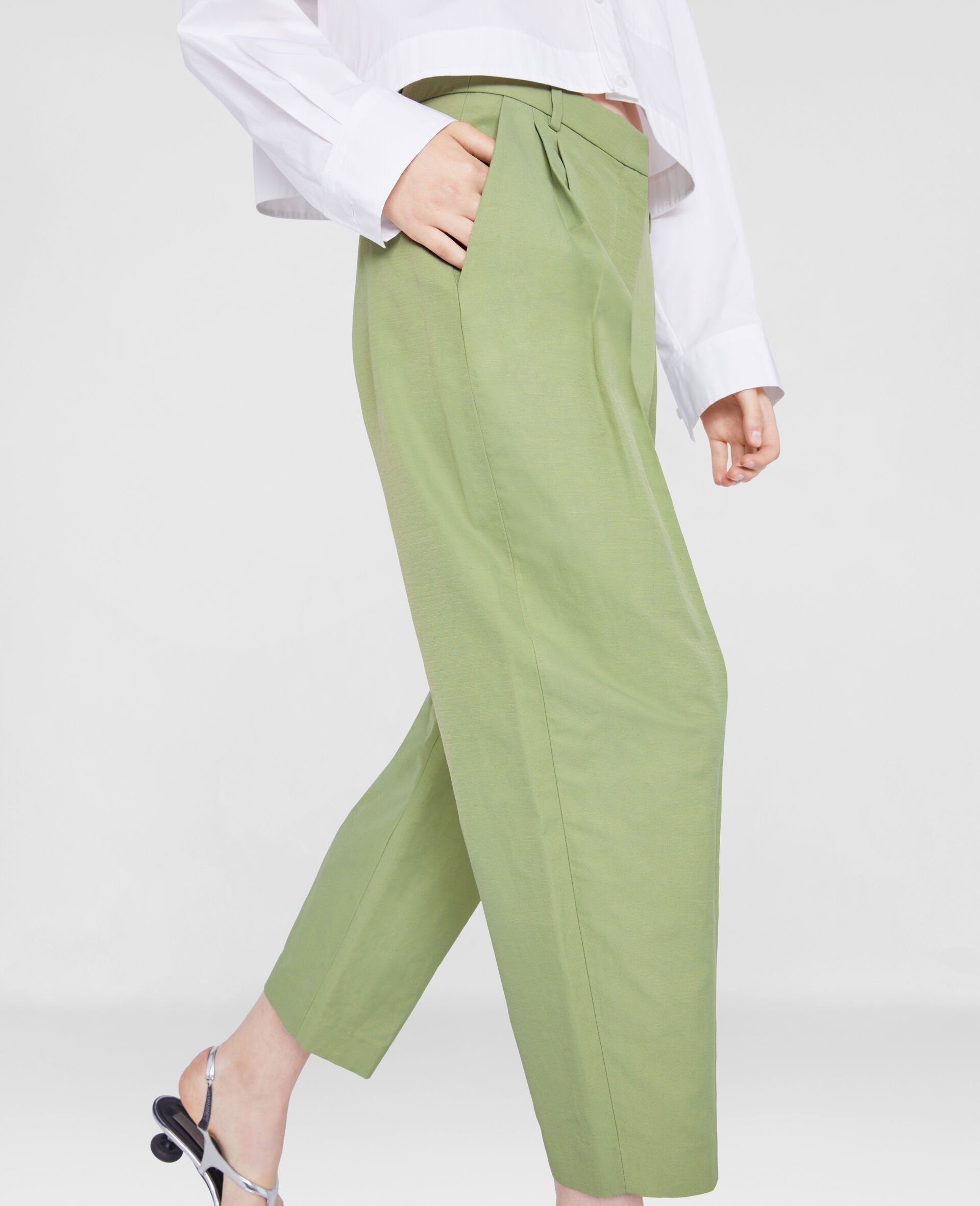 Pleated Trousers-Green-large image number 3